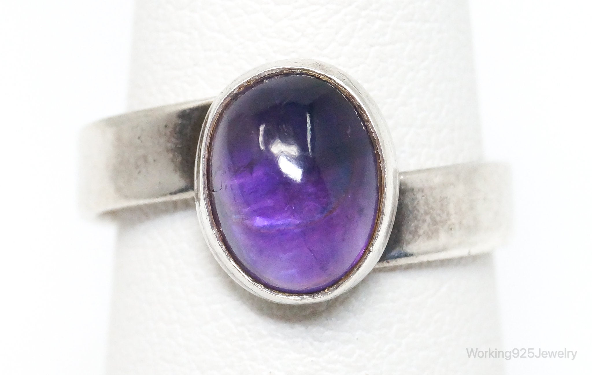 Vintage Modernist Amethyst Sterling Silver Ring SZ 7.5