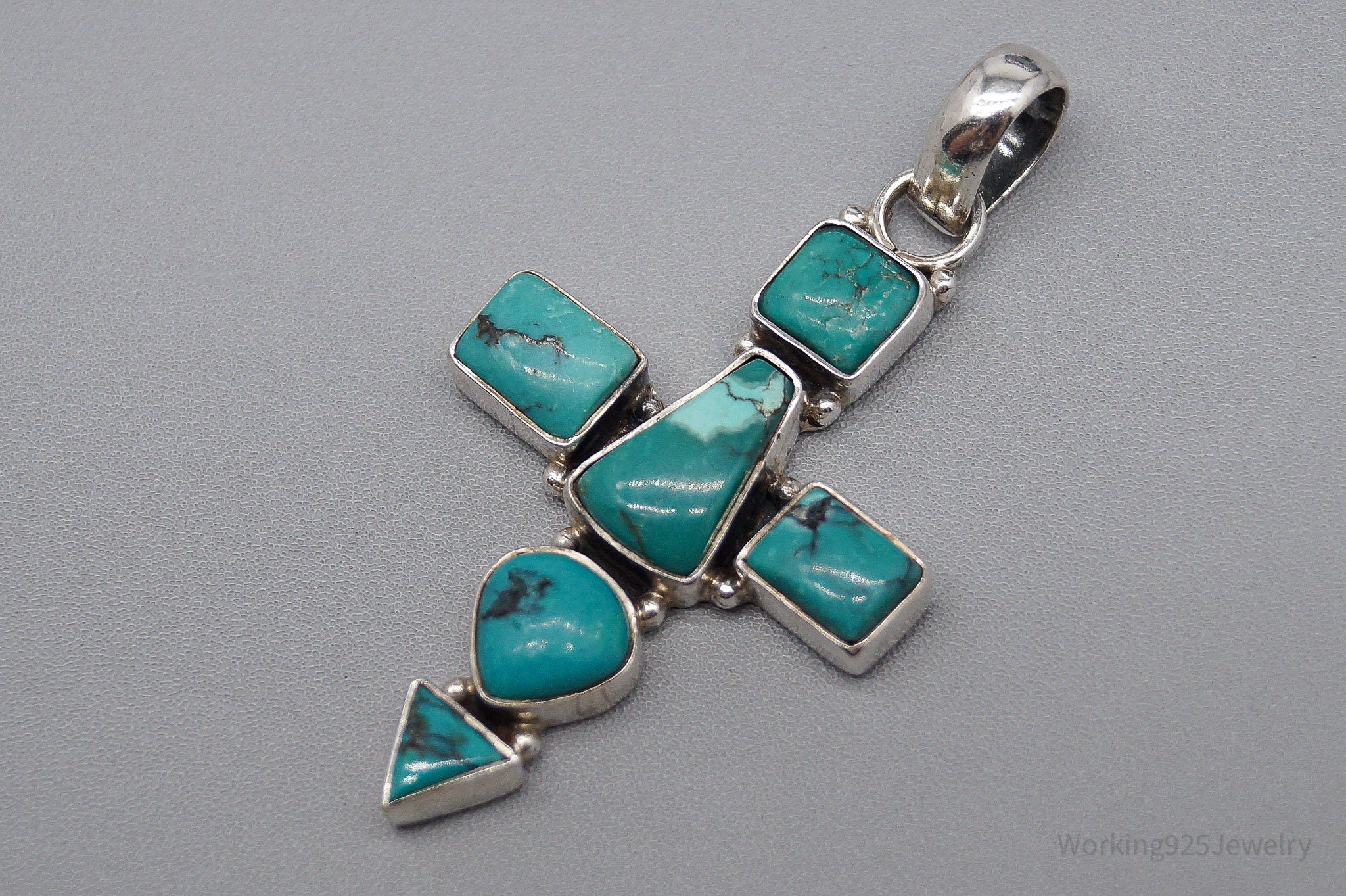 Large Vintage Native Turquoise Sterling Silver Cross Pendant