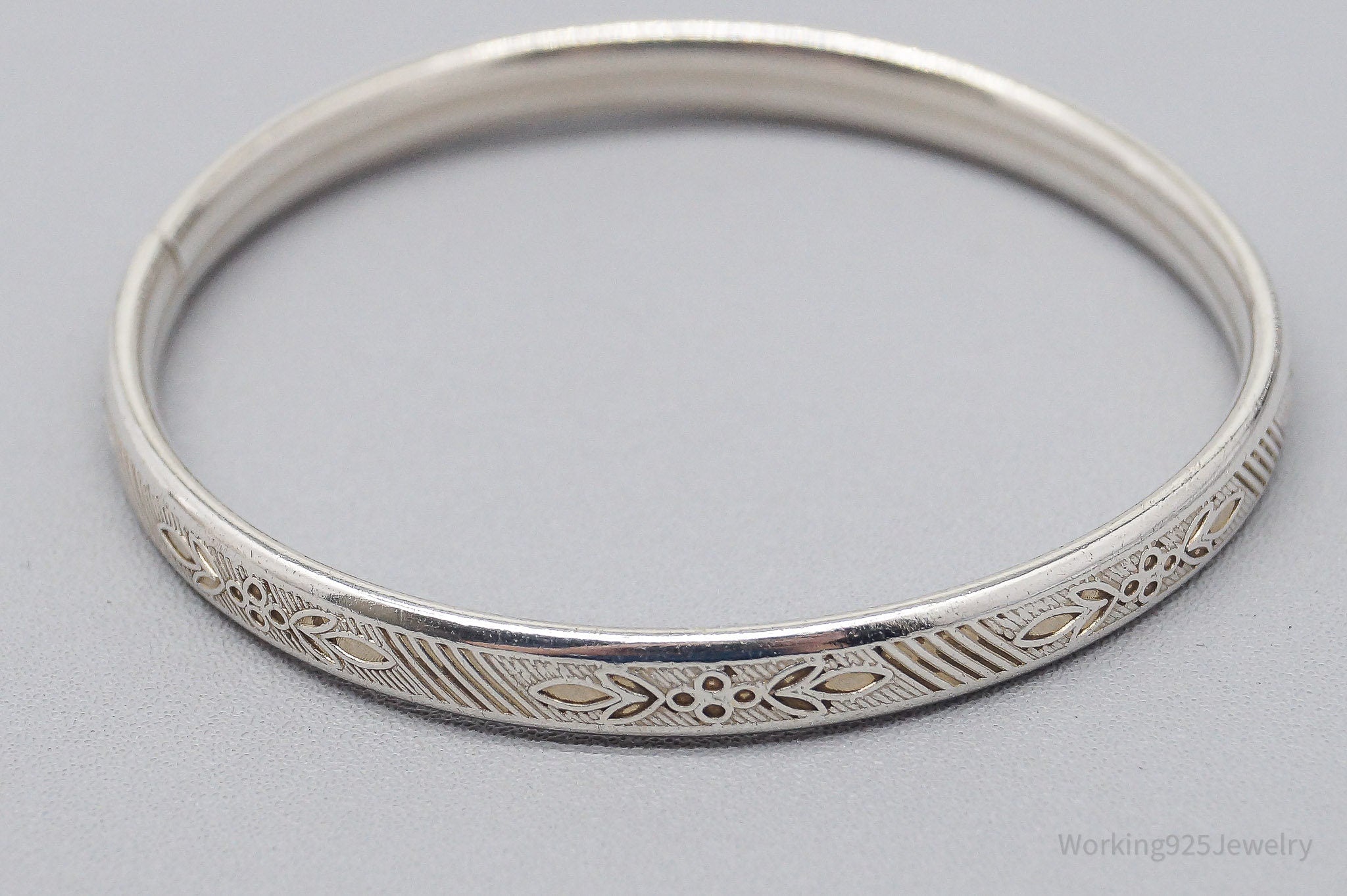 Vintage Art Deco Style Sterling Silver Bangle Bracelet 5.5"