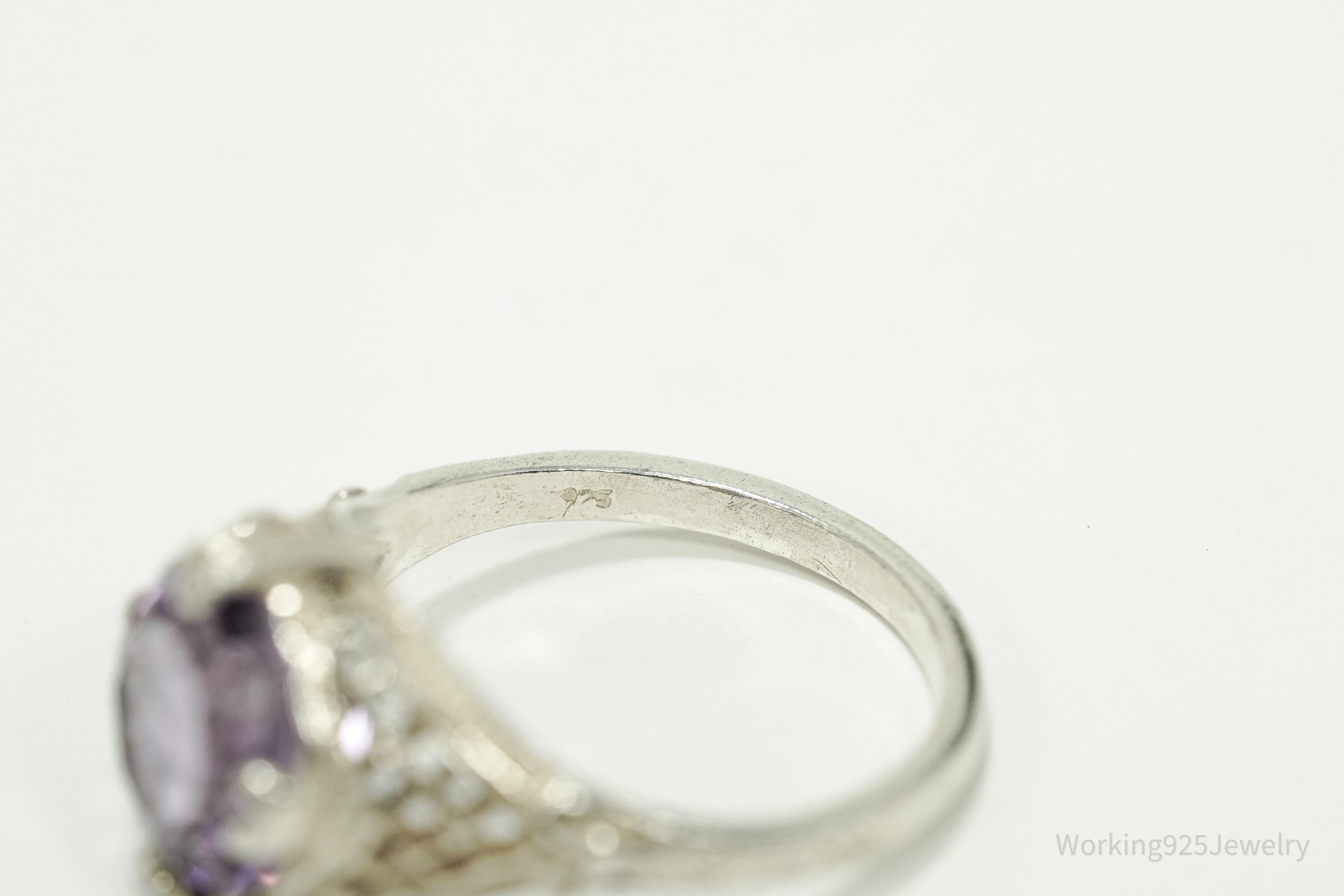 Vintage Amethyst Sterling Silver Ring - Size 7.75