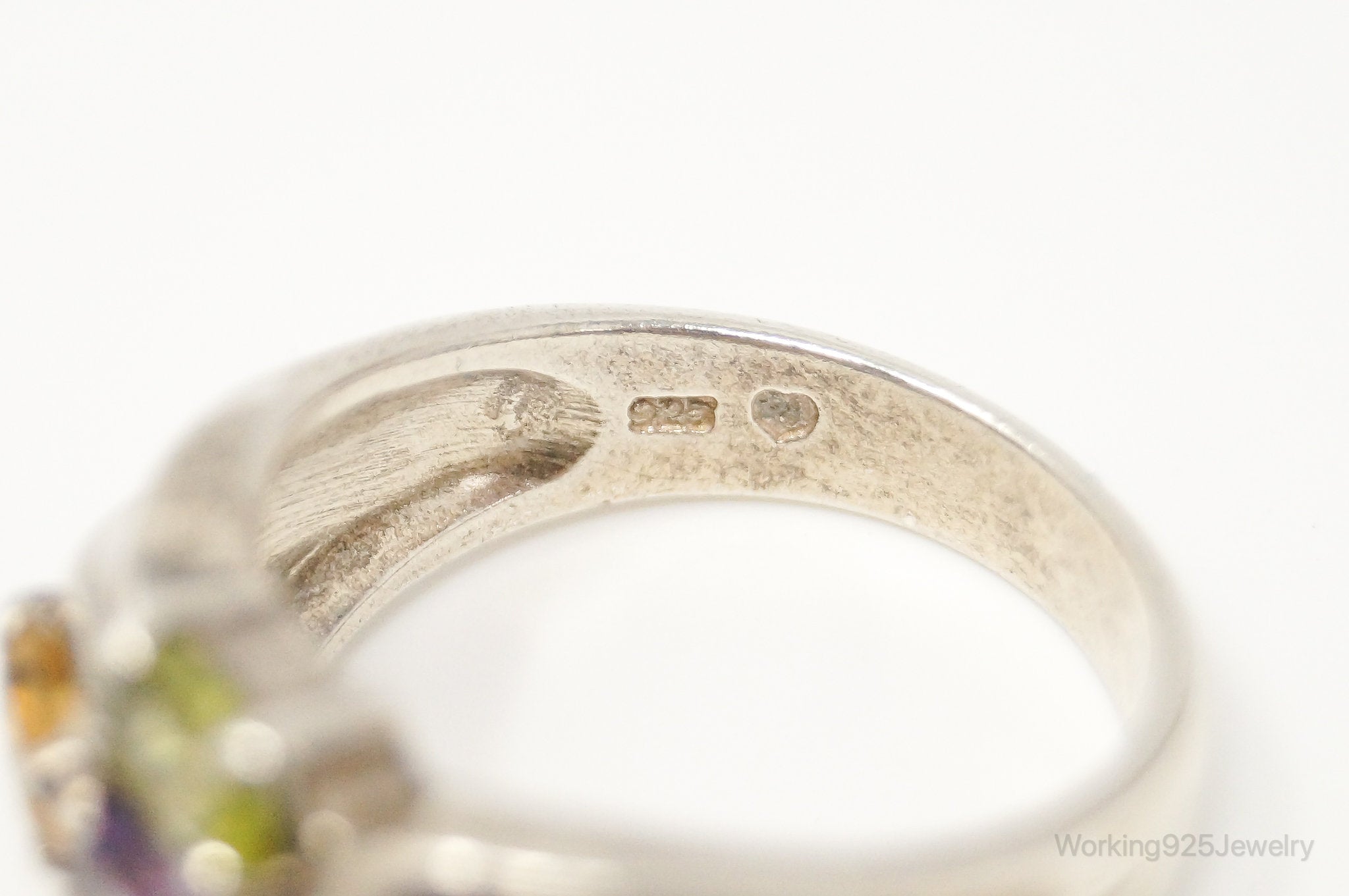 Vintage Art Deco Multi Gem Sterling Silver Ring - Size 9