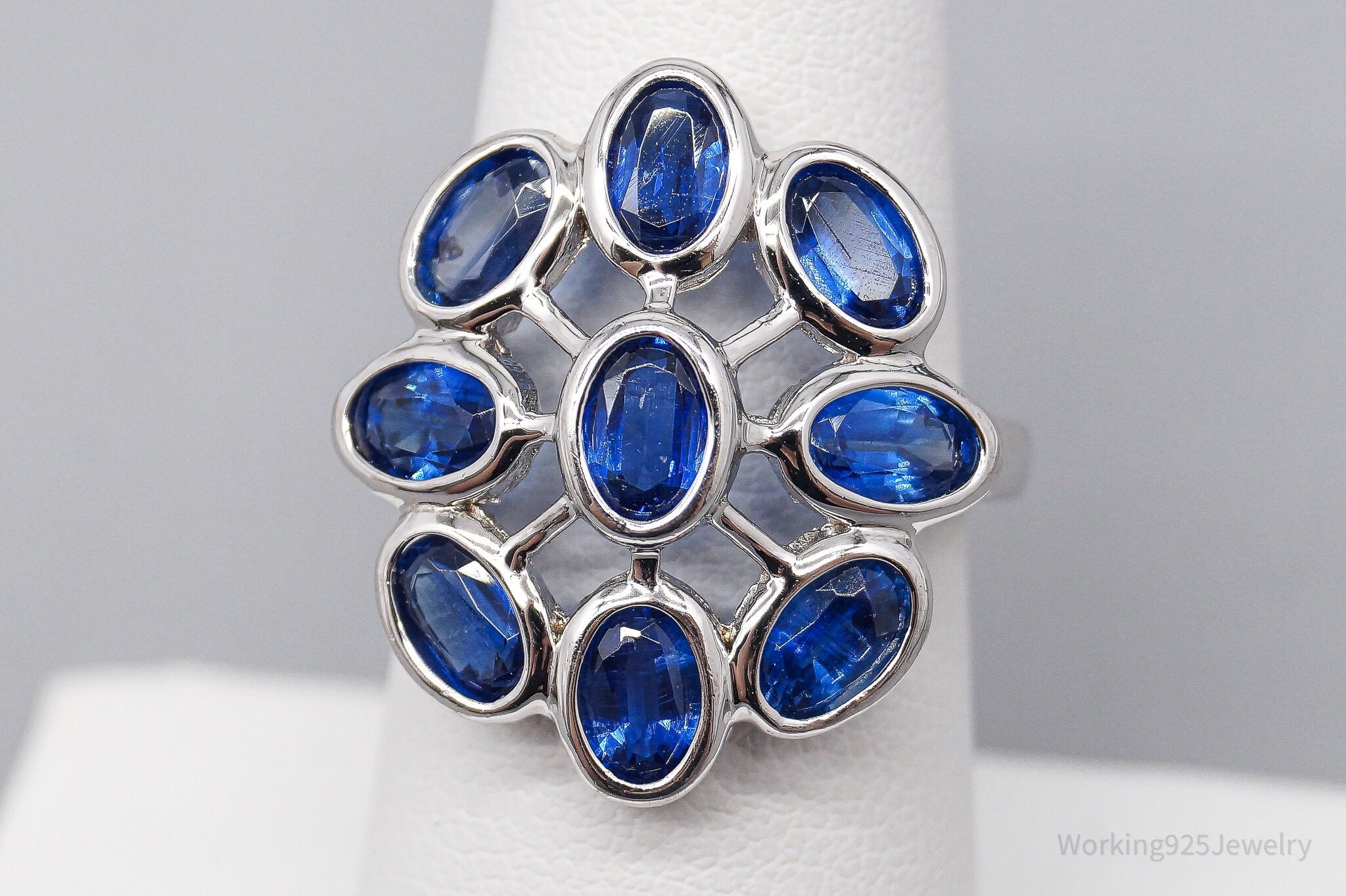 JTV TGGC Lab Blue Spinel Rhodium Over Sterling Silver Ring Size 6.75