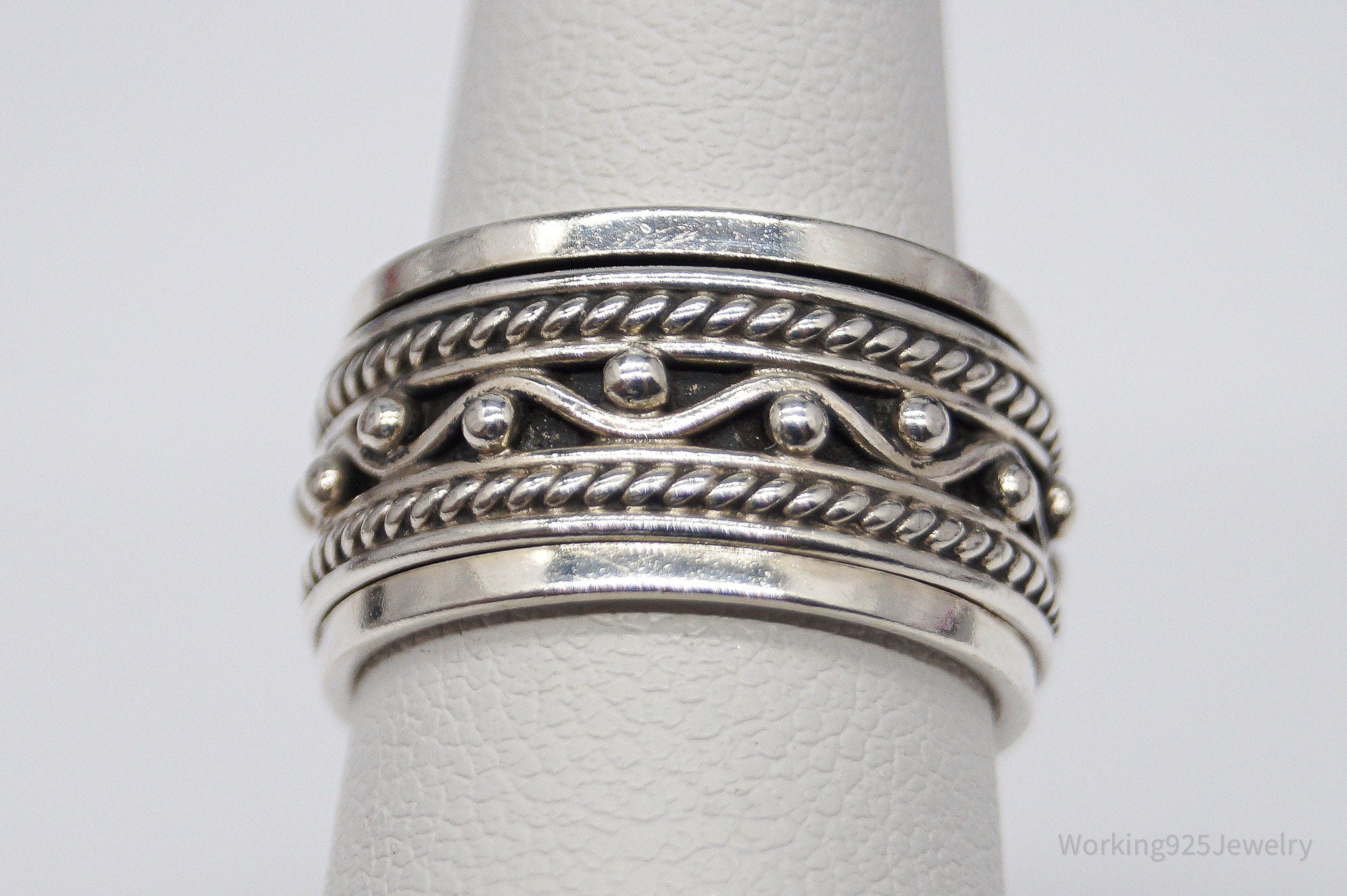 Vintage Designer GeoArt Sterling Silver Spinner Band Ring Size 6