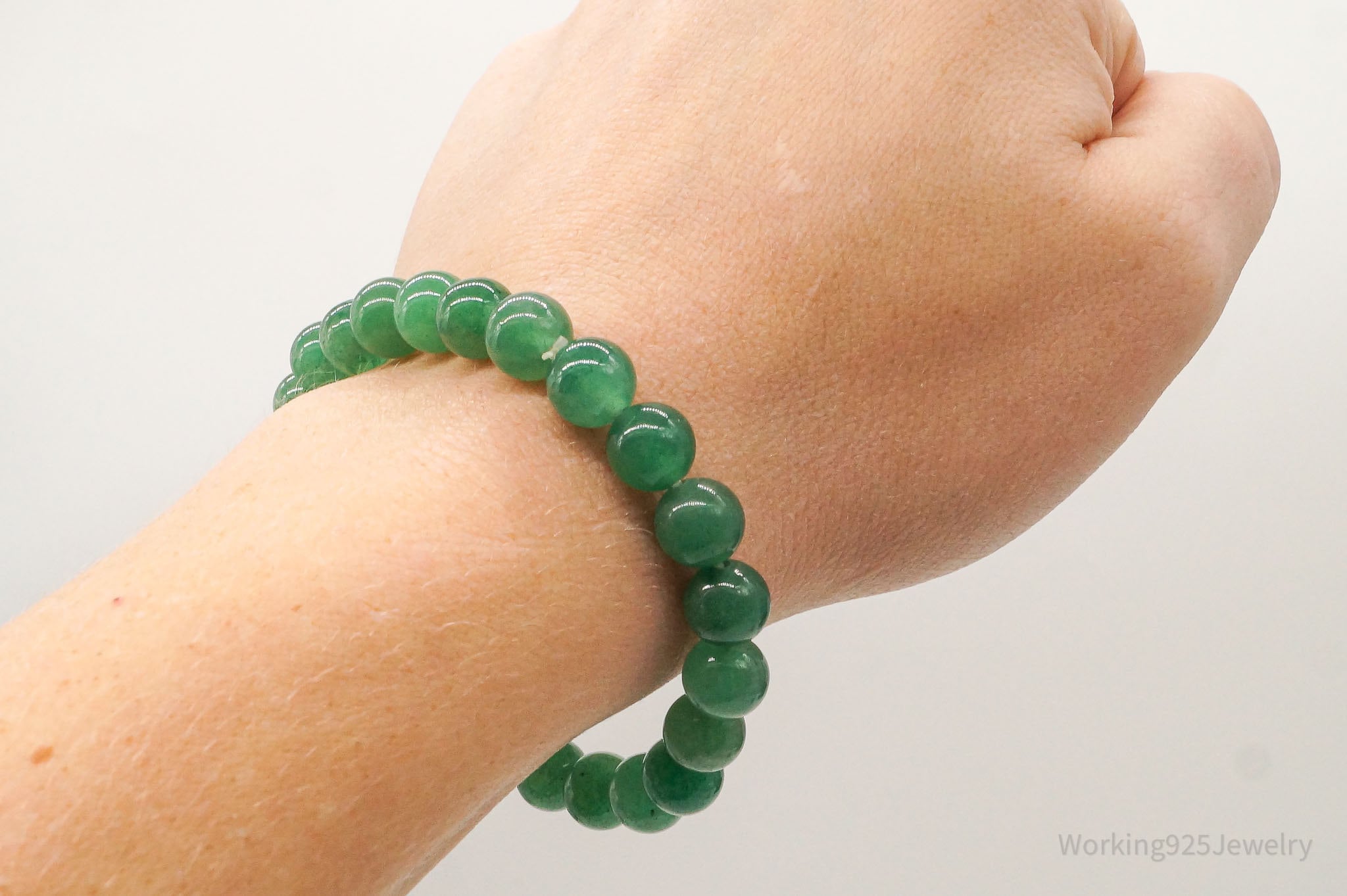 Vintage Green Jade Beads Stretch Bracelet