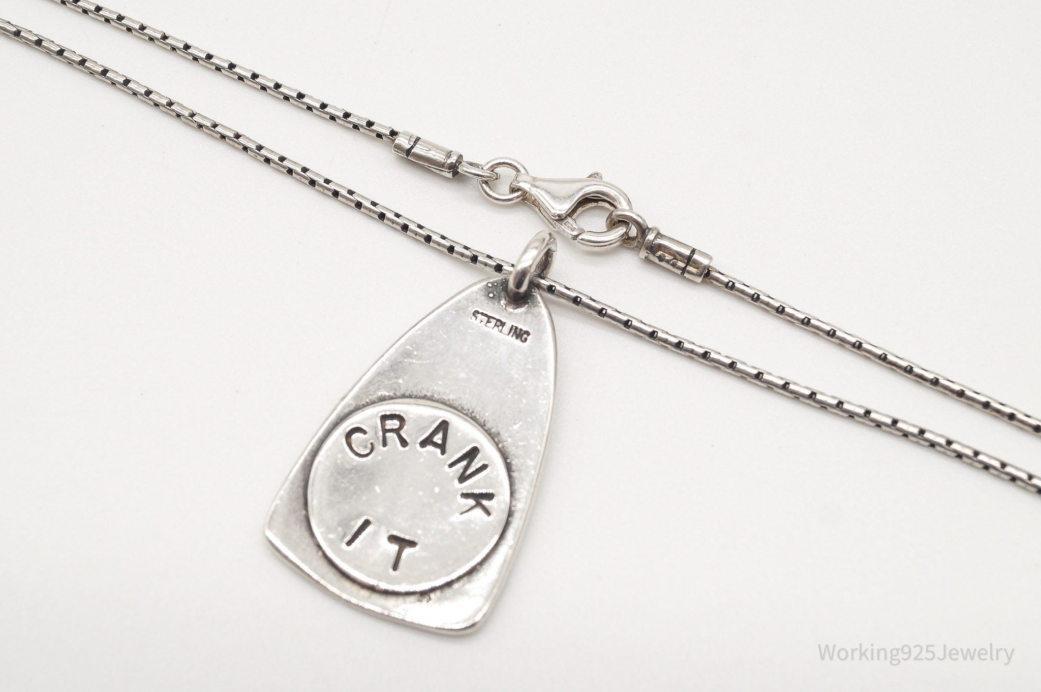 Vintage Gear Tab Tag "Crank It" Sterling Silver Necklace