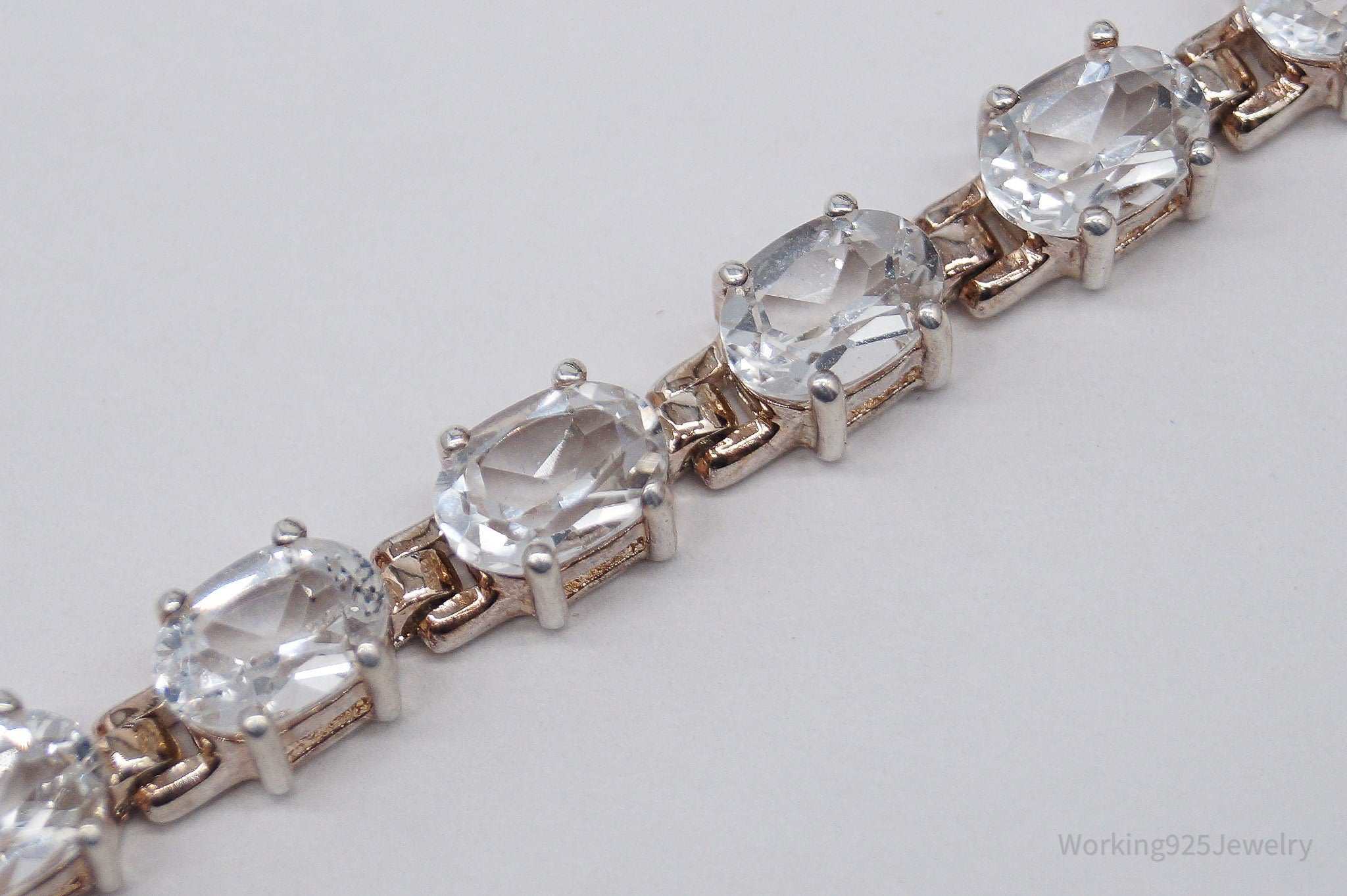 Vintage Large White Topaz Sterling Silver Bracelet - 7 7/8"