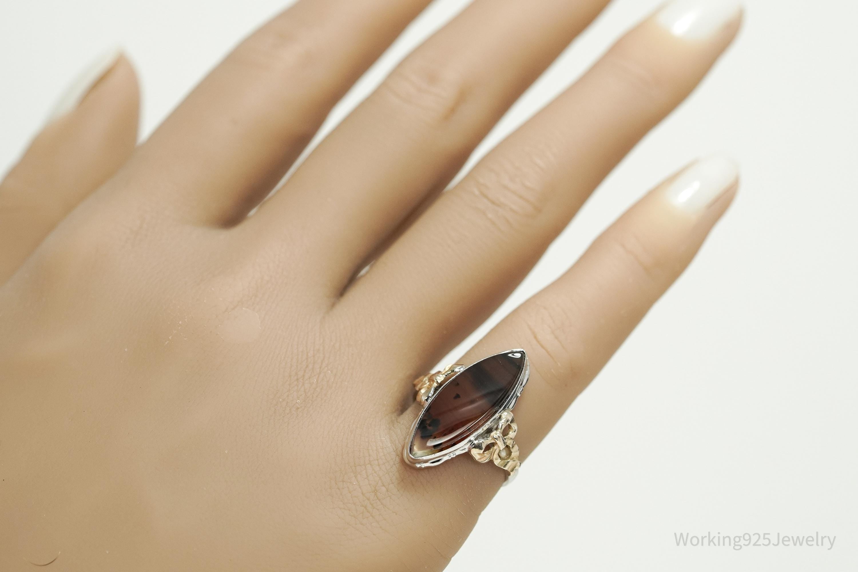 Antique Clark & Coombs 10K Agate Sterling Silver Ring - Size 6.5