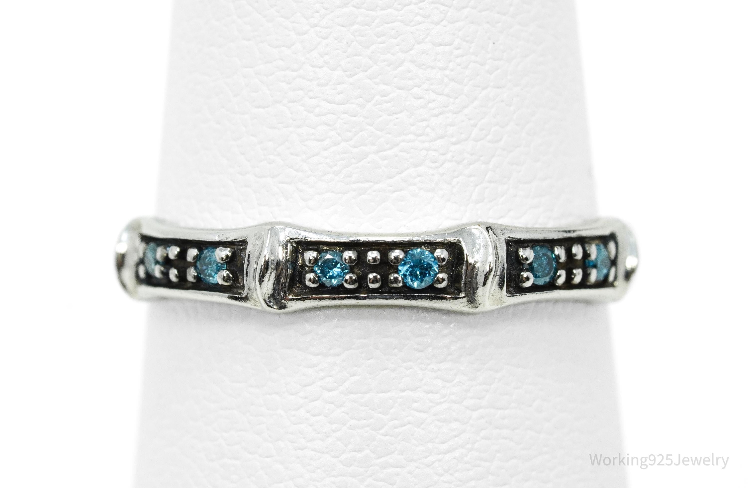 VTG Designer JS Blue Diamond Sterling Silver Ring - Size 6
