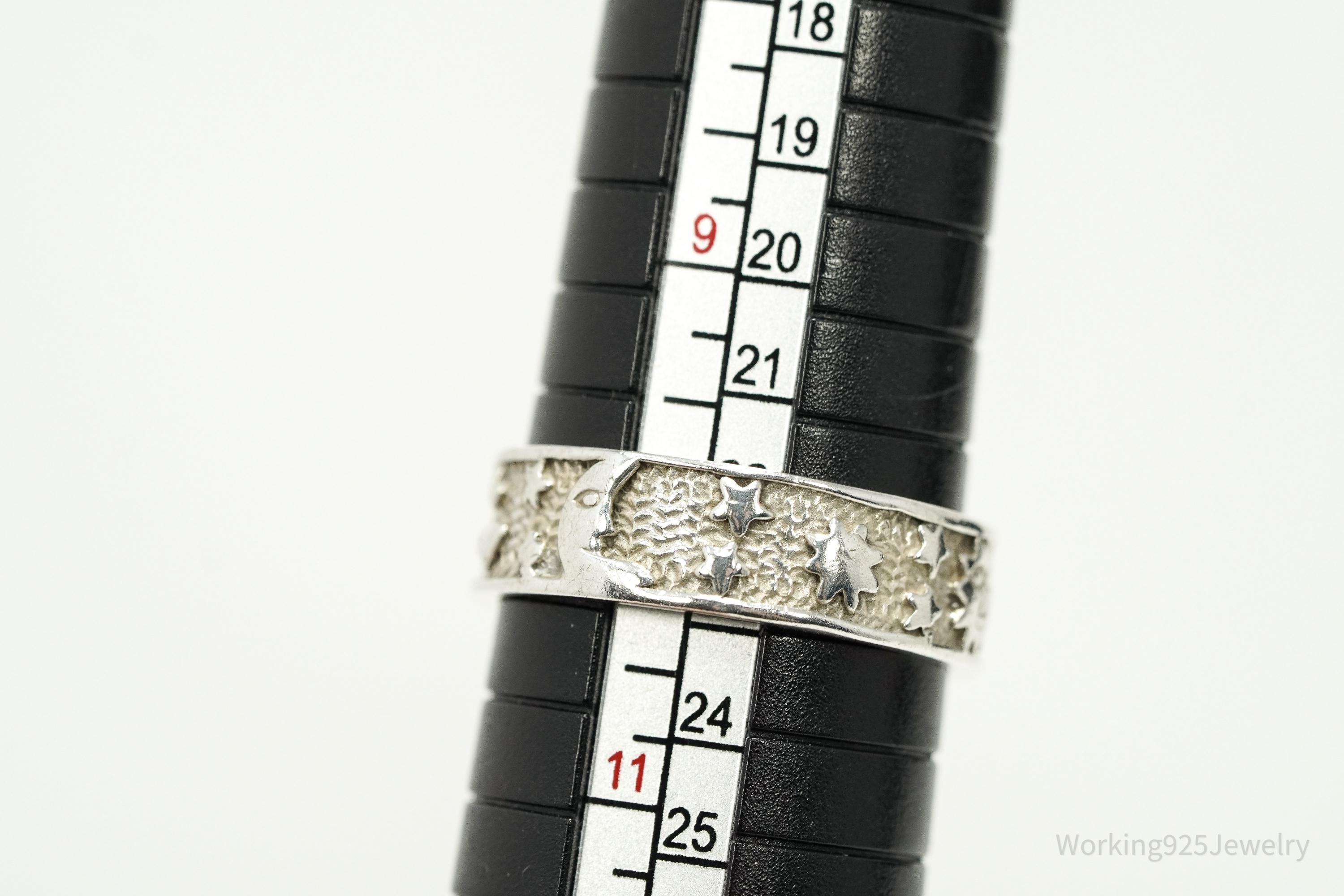Vintage Space Galaxy Sterling Silver Band Ring - Size 10.25