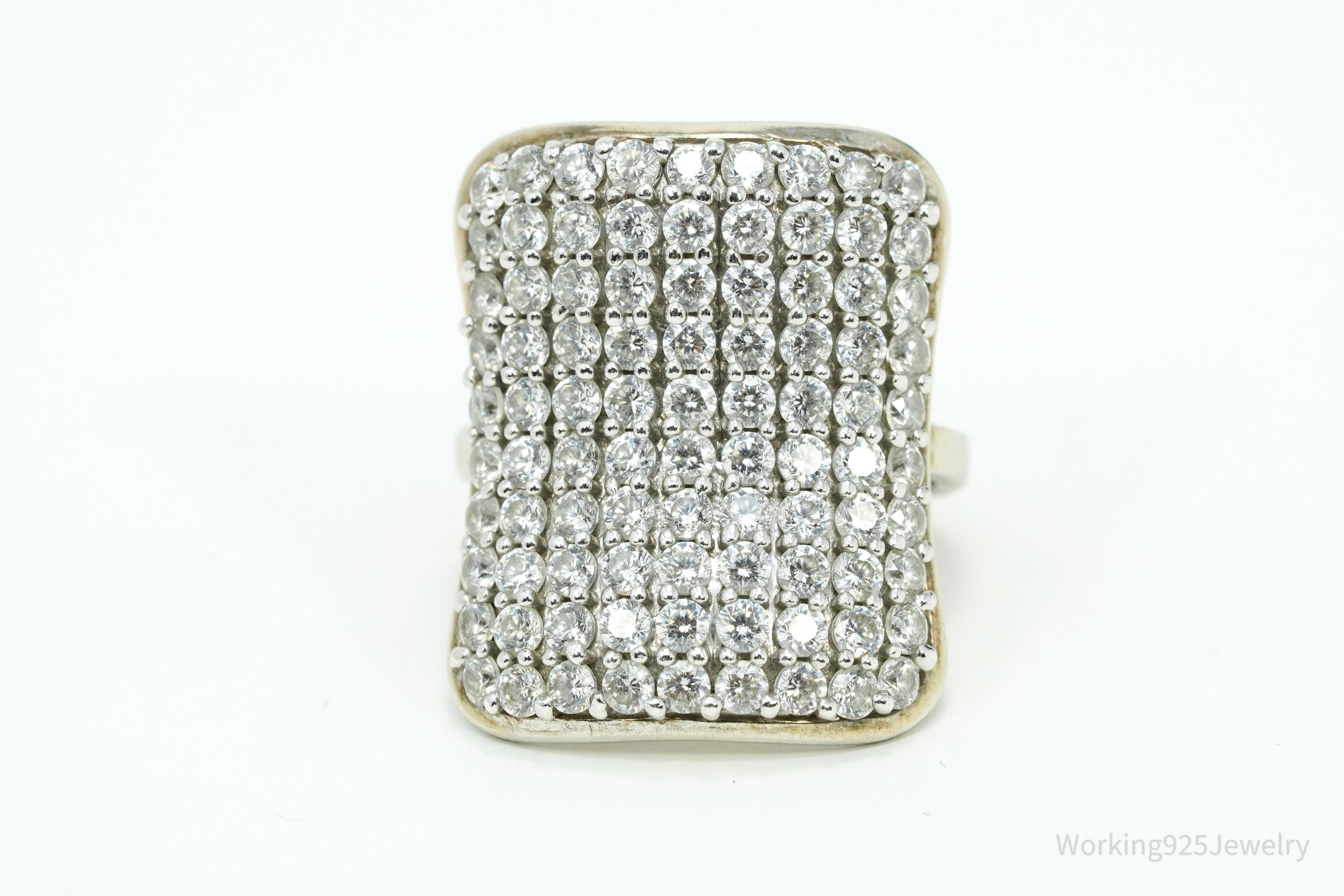 Vintage SJD Cubic Zirconia Sterling Silver Band Ring - Size 6.75