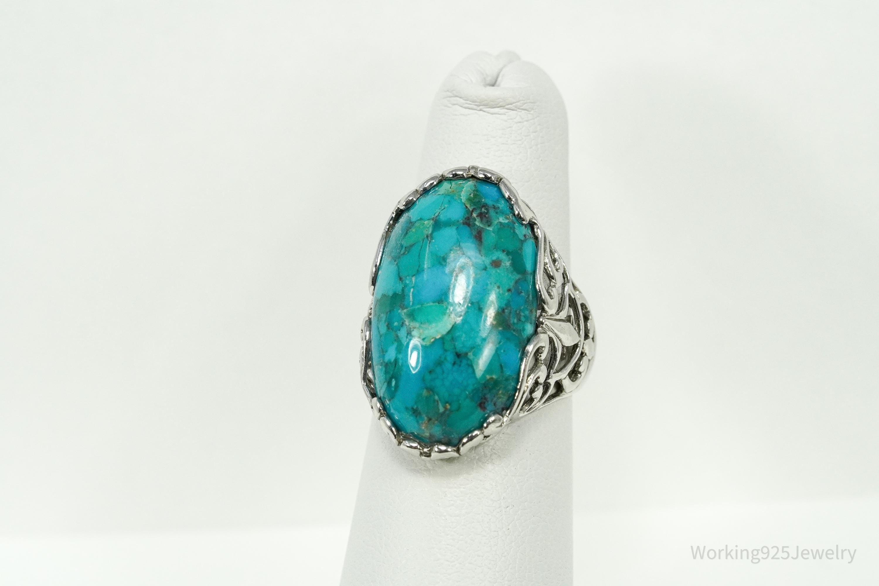 Vintage ATI Large Turquoise Sterling Silver Ring - Size 5.25