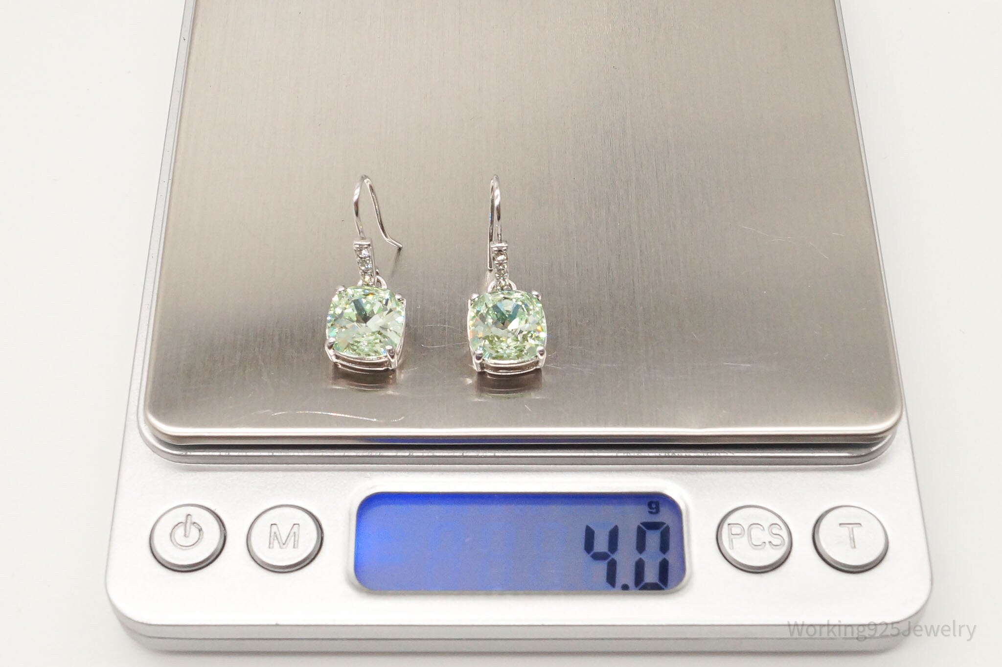 Vintage Large Green Stone Cubic Zirconia Sterling Silver Earrings