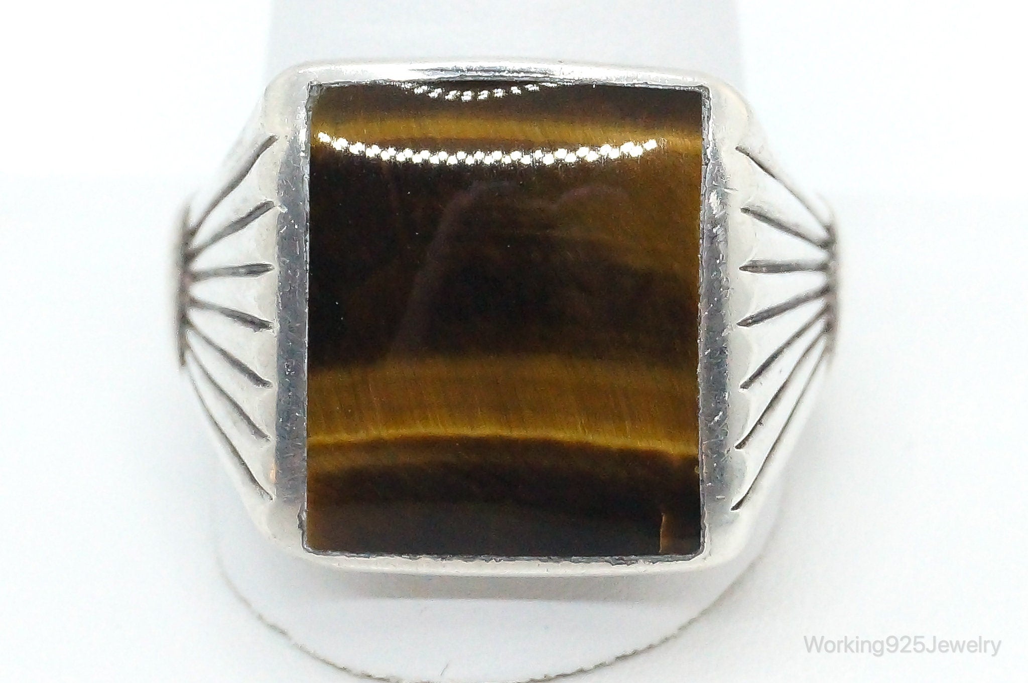 Vintage Tigers Eye Sterling Silver Ring - Size 13.25