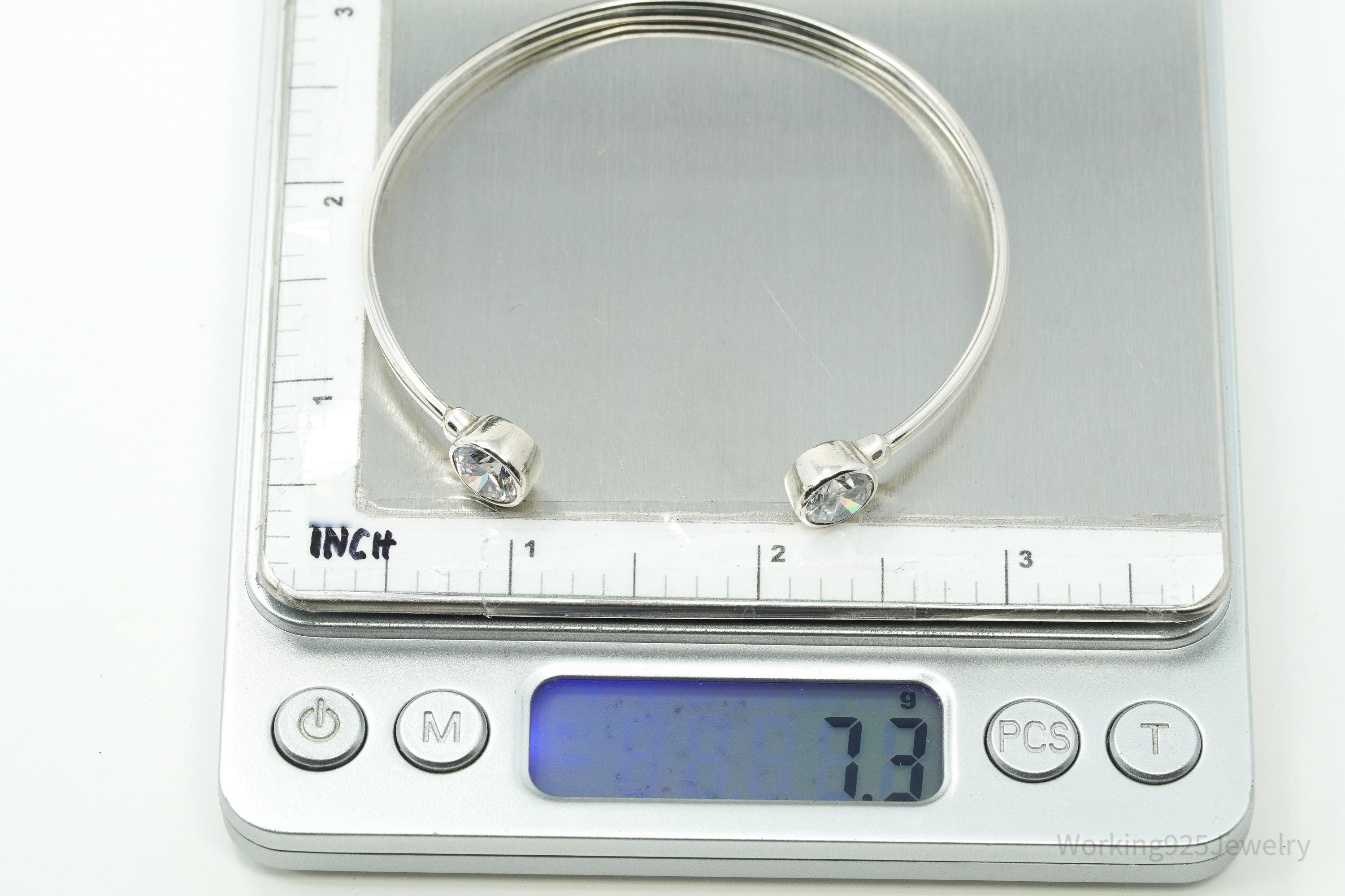 Designer Silpada Cubic Zirconia Flexible Sterling Silver Cuff Bracelet 8"