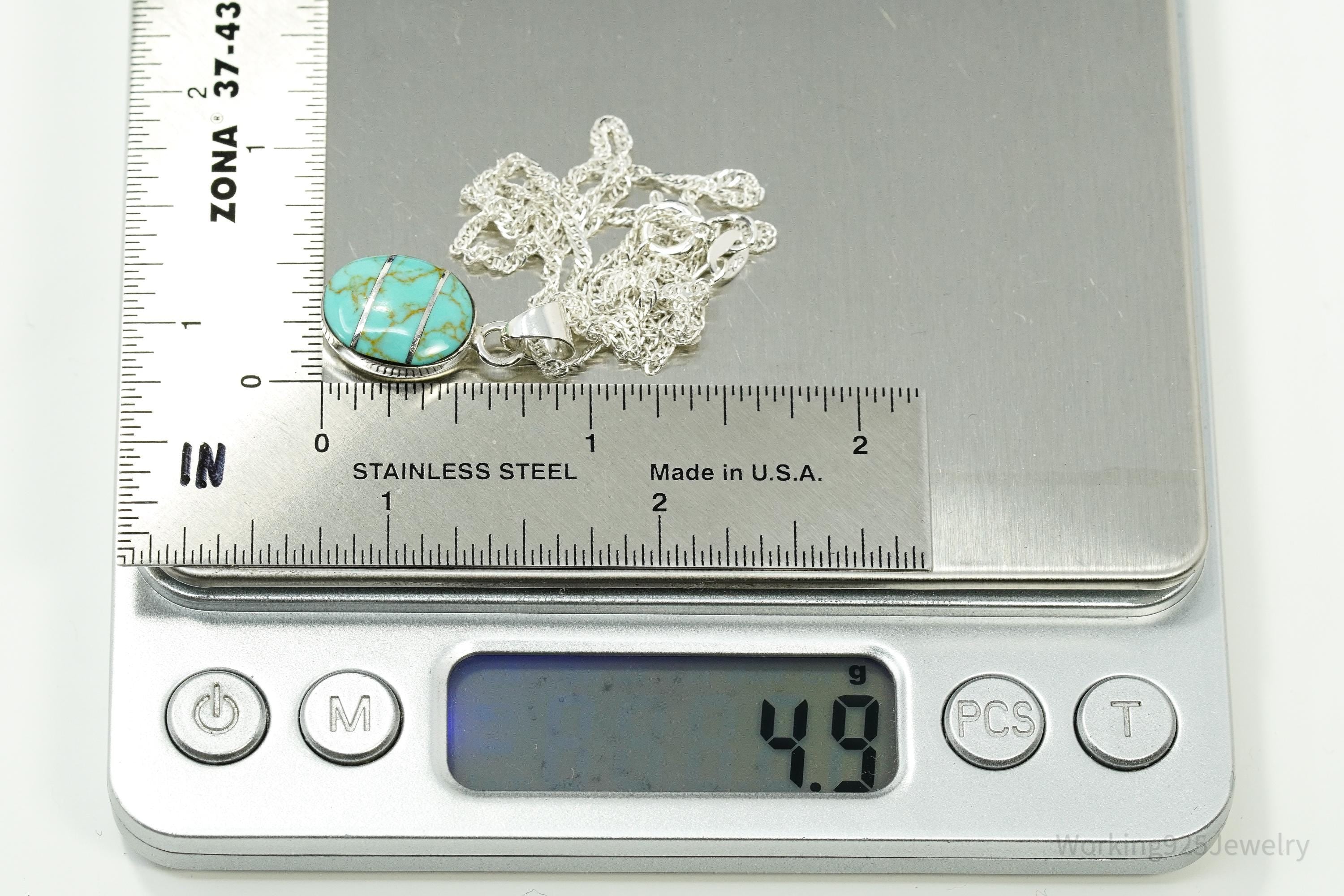 Vintage Blue Turquoise Inlay Sterling Silver Necklace 18"