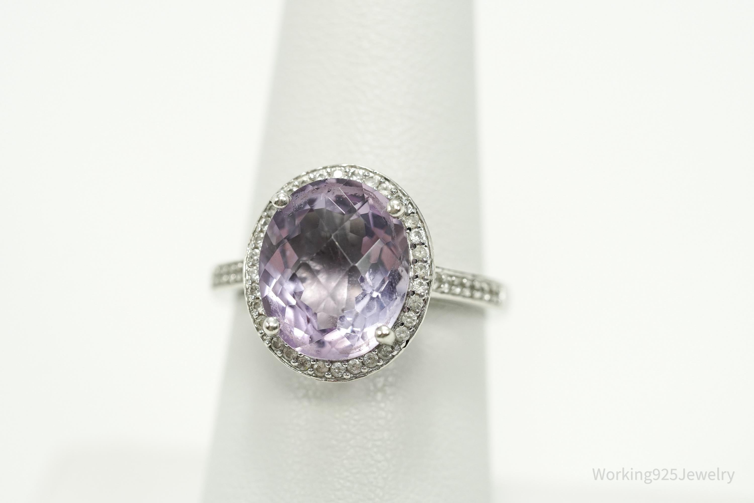 Vintage Amethyst & Cubic Zirconia Sterling Silver Ring - Size 7