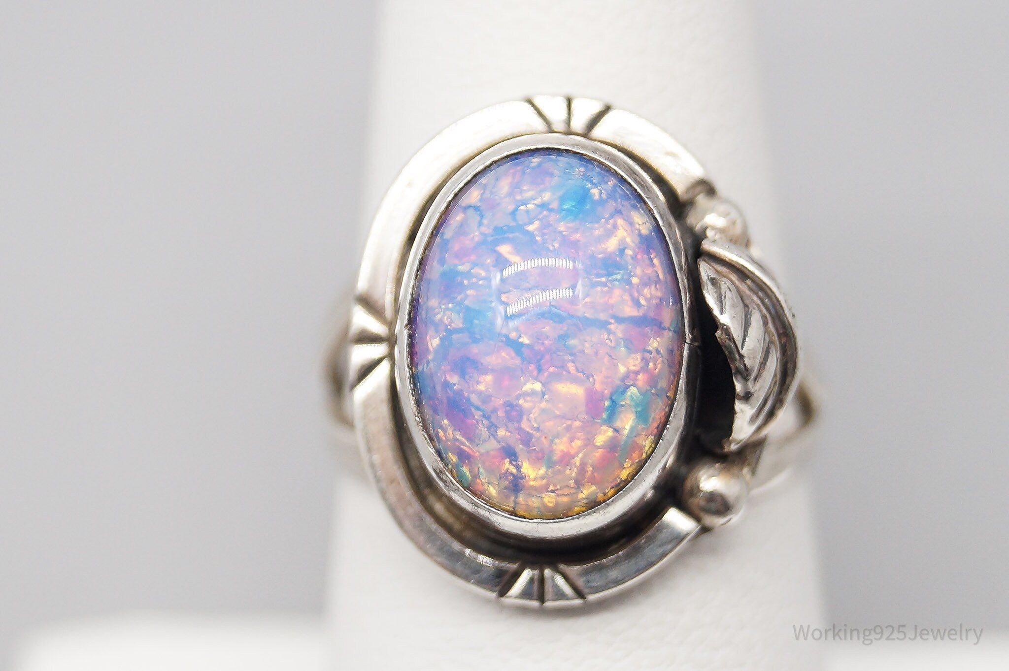 Vintage Mexico Faux Opal Sterling Silver Ring - Size 7.5