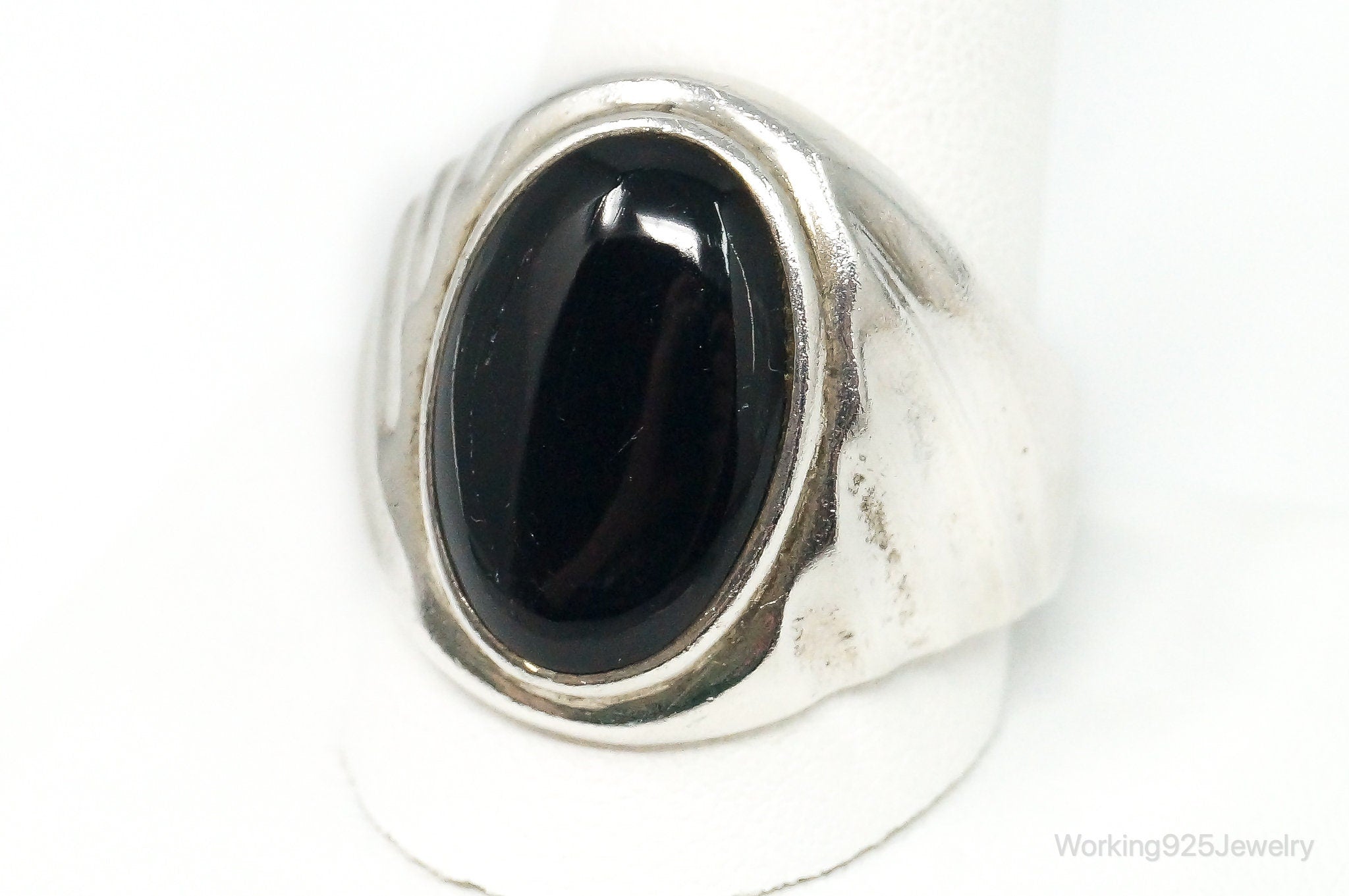 Vintage Mexico Black Onyx Sterling Silver Ring - Size 13.5