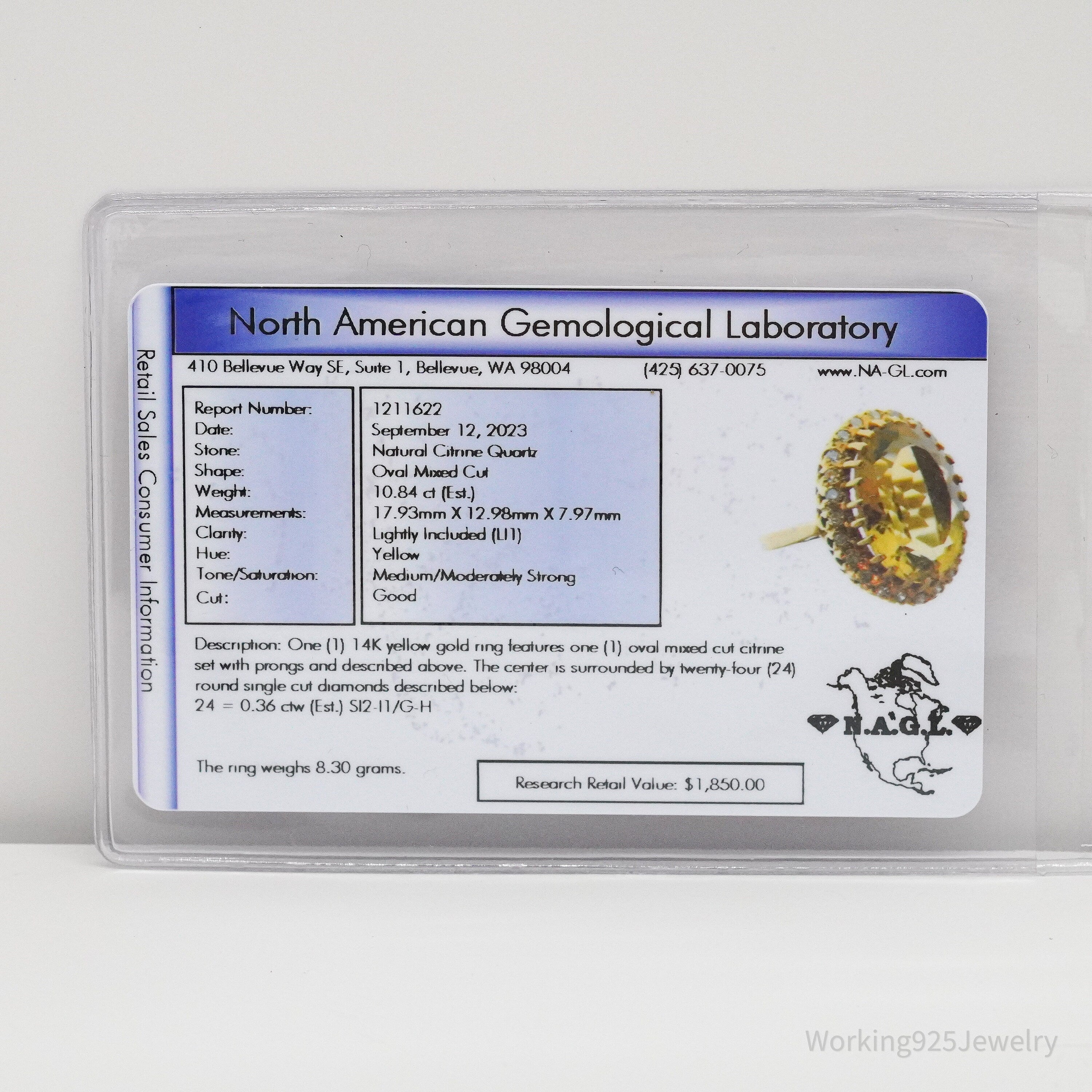 14K Yellow Gold, Diamond & Citrine Ring - Size 6.5