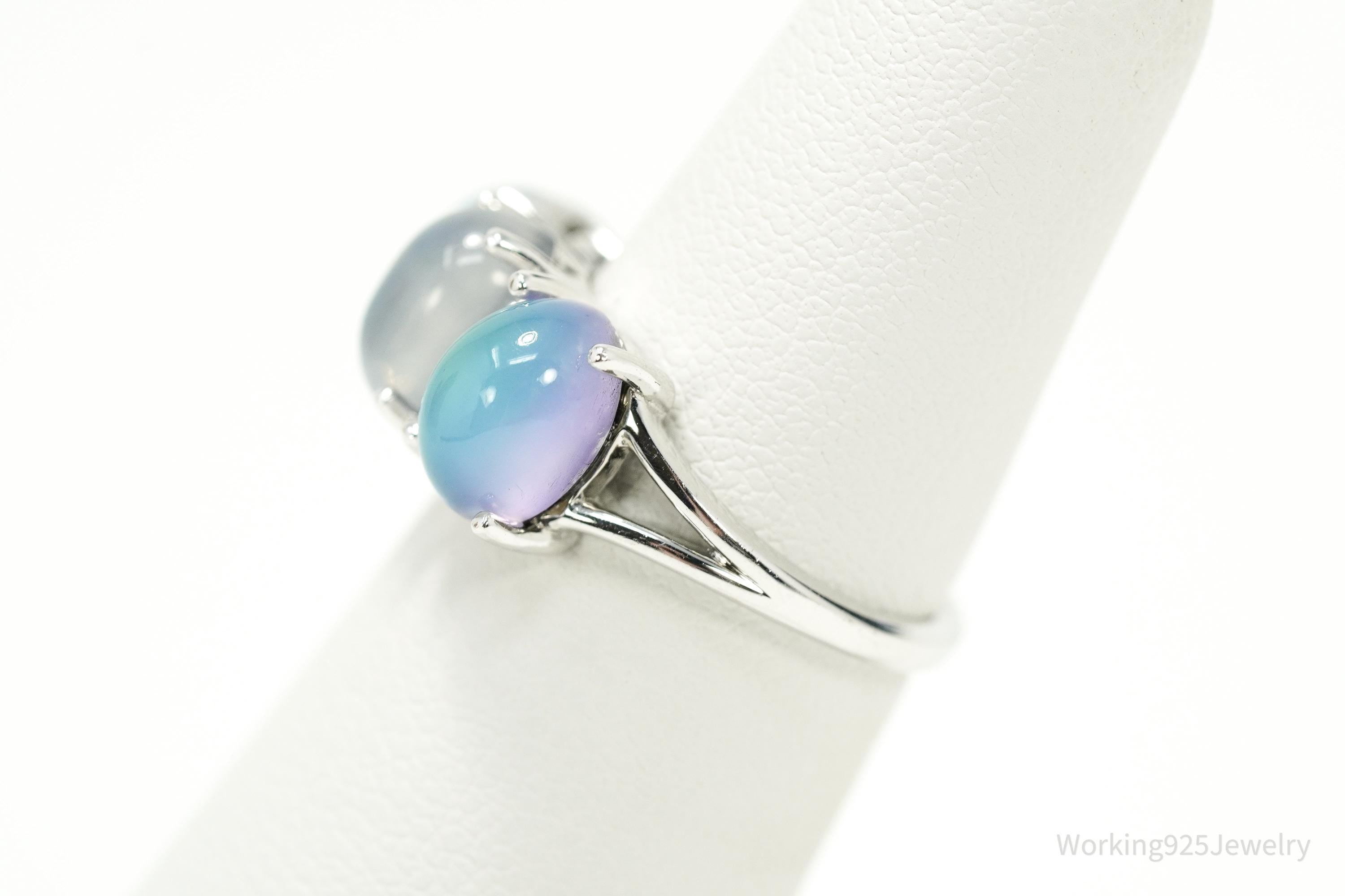 Vintage Y2K Aurora Moonstone & White Zircon Rhodium Over Sterling Silver Ring 5