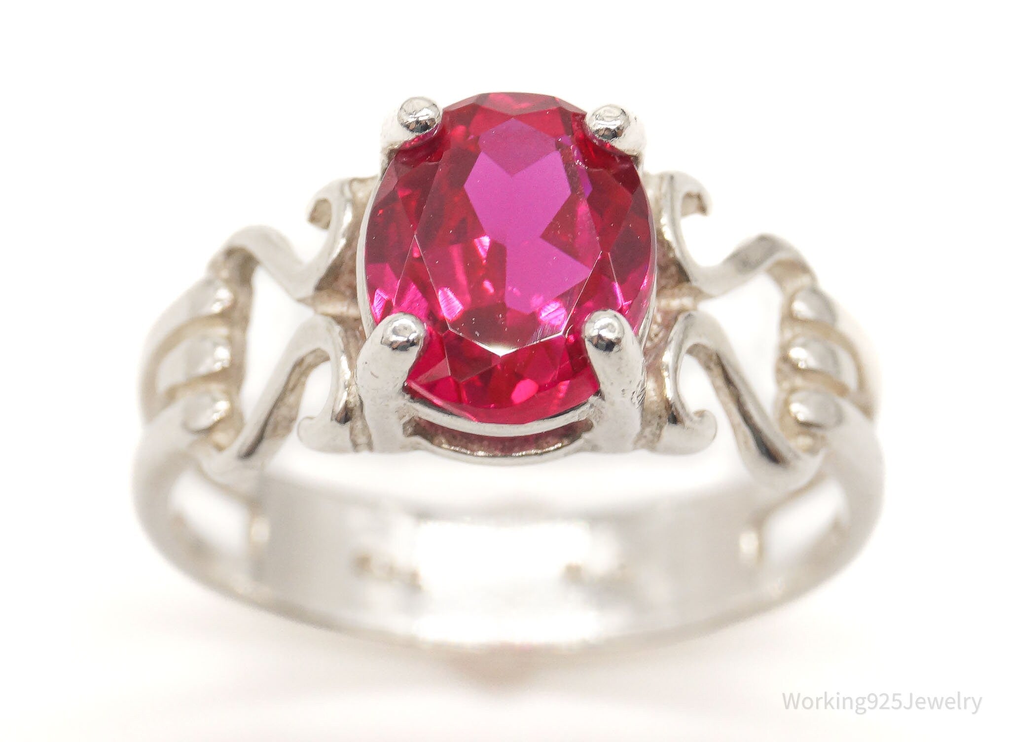 Vintage Ruby Sterling Silver Ring - Size 9.75