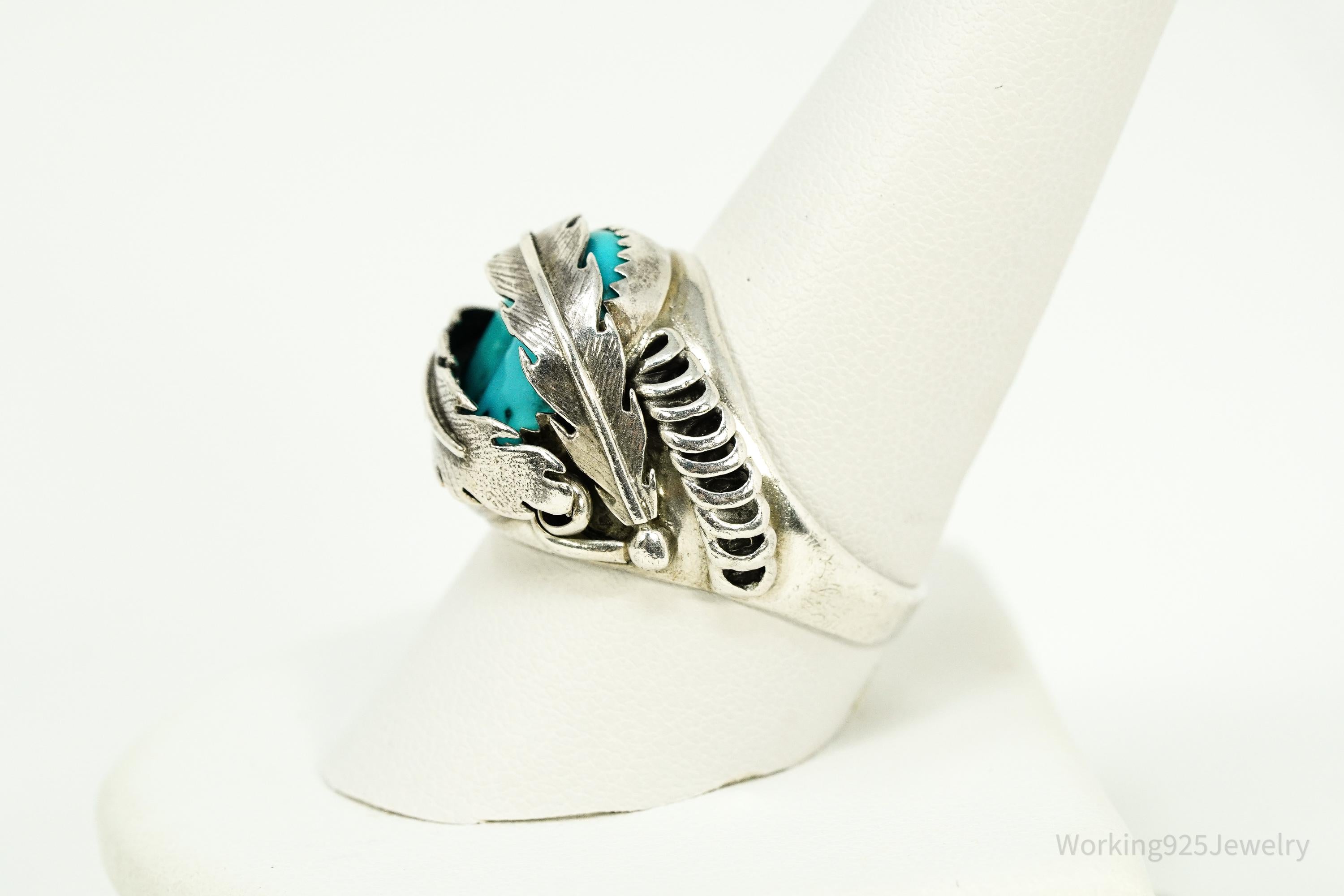 Vintage Native American Turquoise Sterling Silver Ring - Size 10