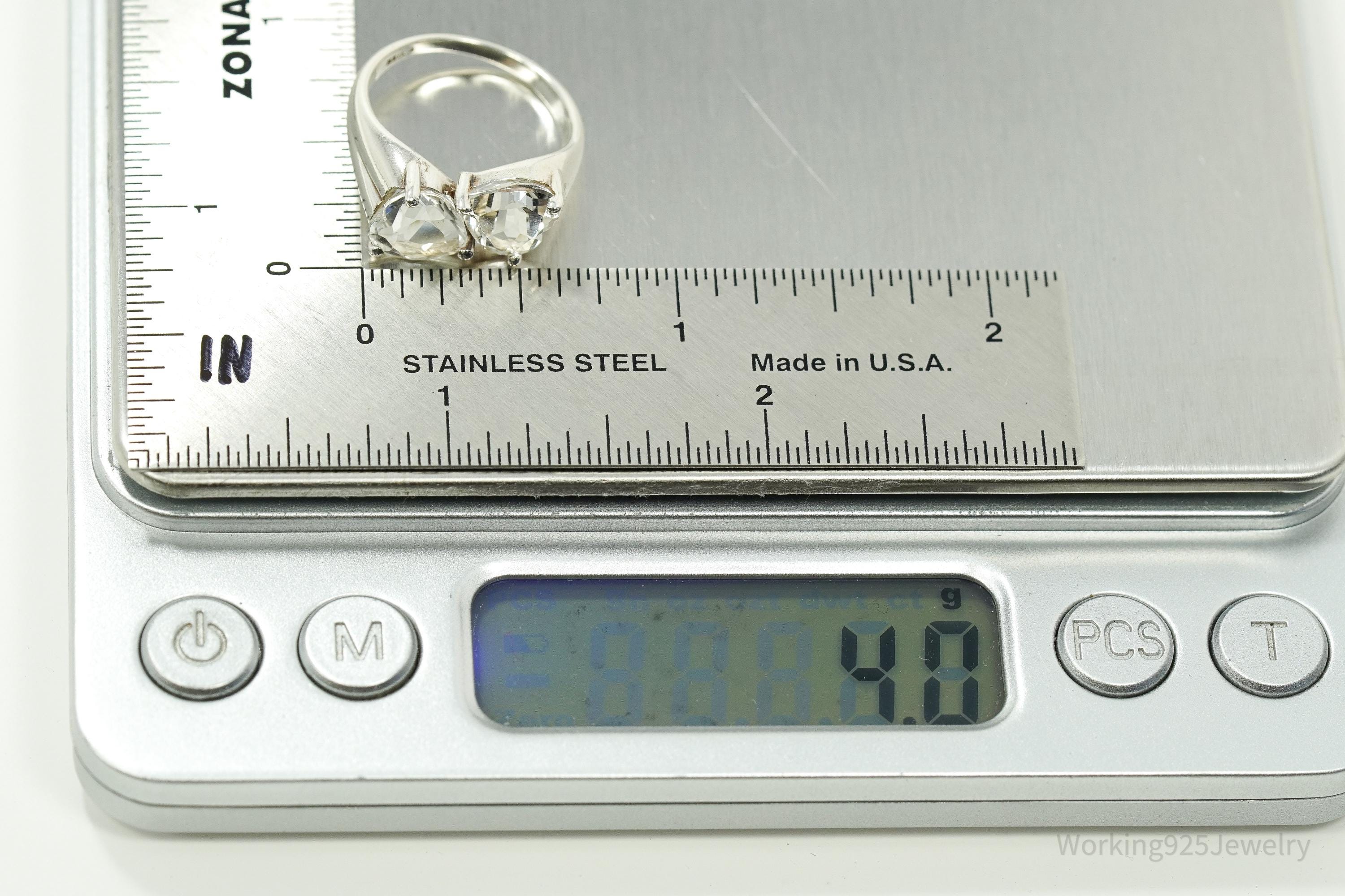 Vintage White Topaz Linked Hearts Sterling Silver Ring - Size 6