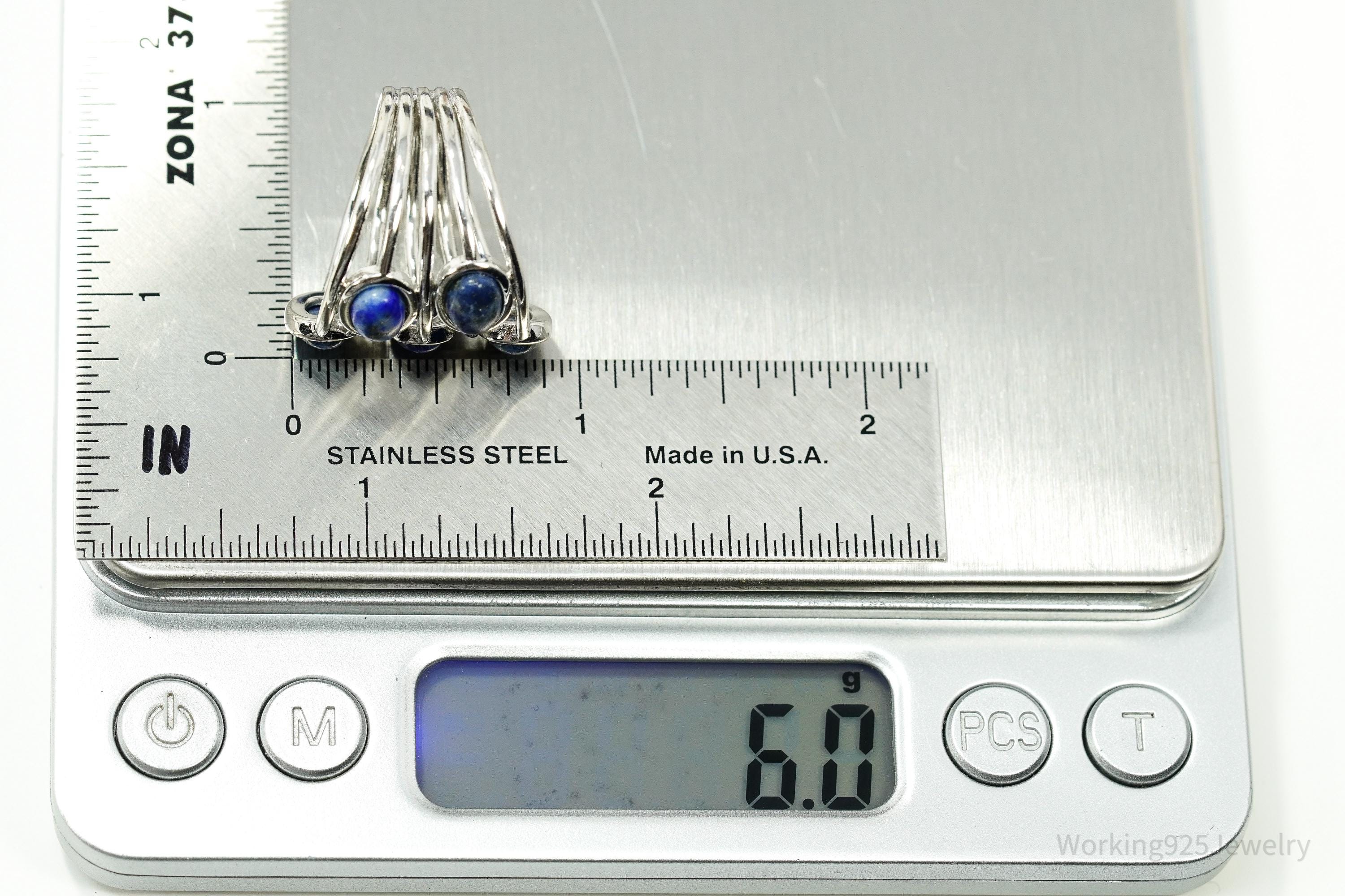 Vintage Lapis Lazuli Sterling Silver Plated Ring - Size 8.75