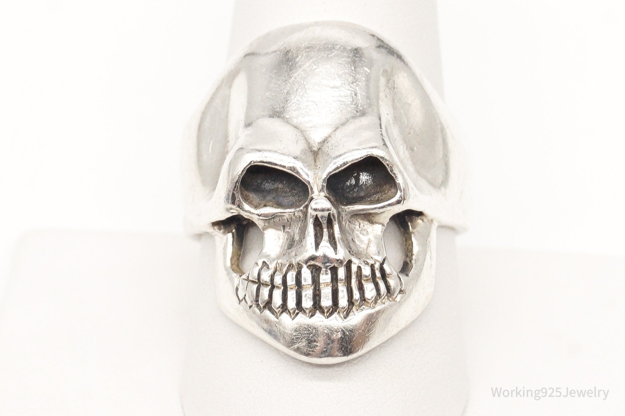 Vintage Large Skull Sterling Silver Ring - SZ 10.75
