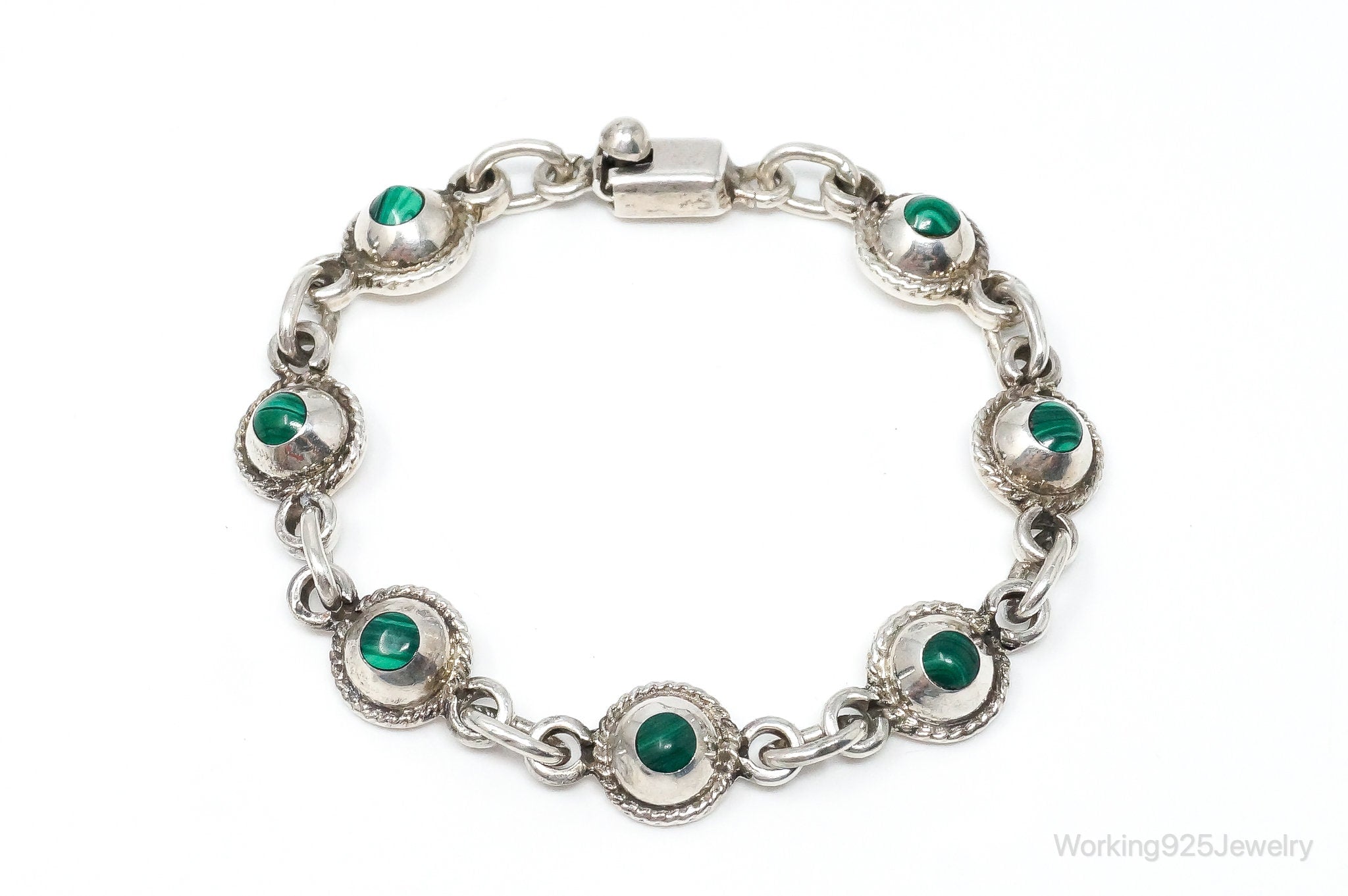 Vintage Mexico Malachite Southwestern Sterling Silver Bracelet