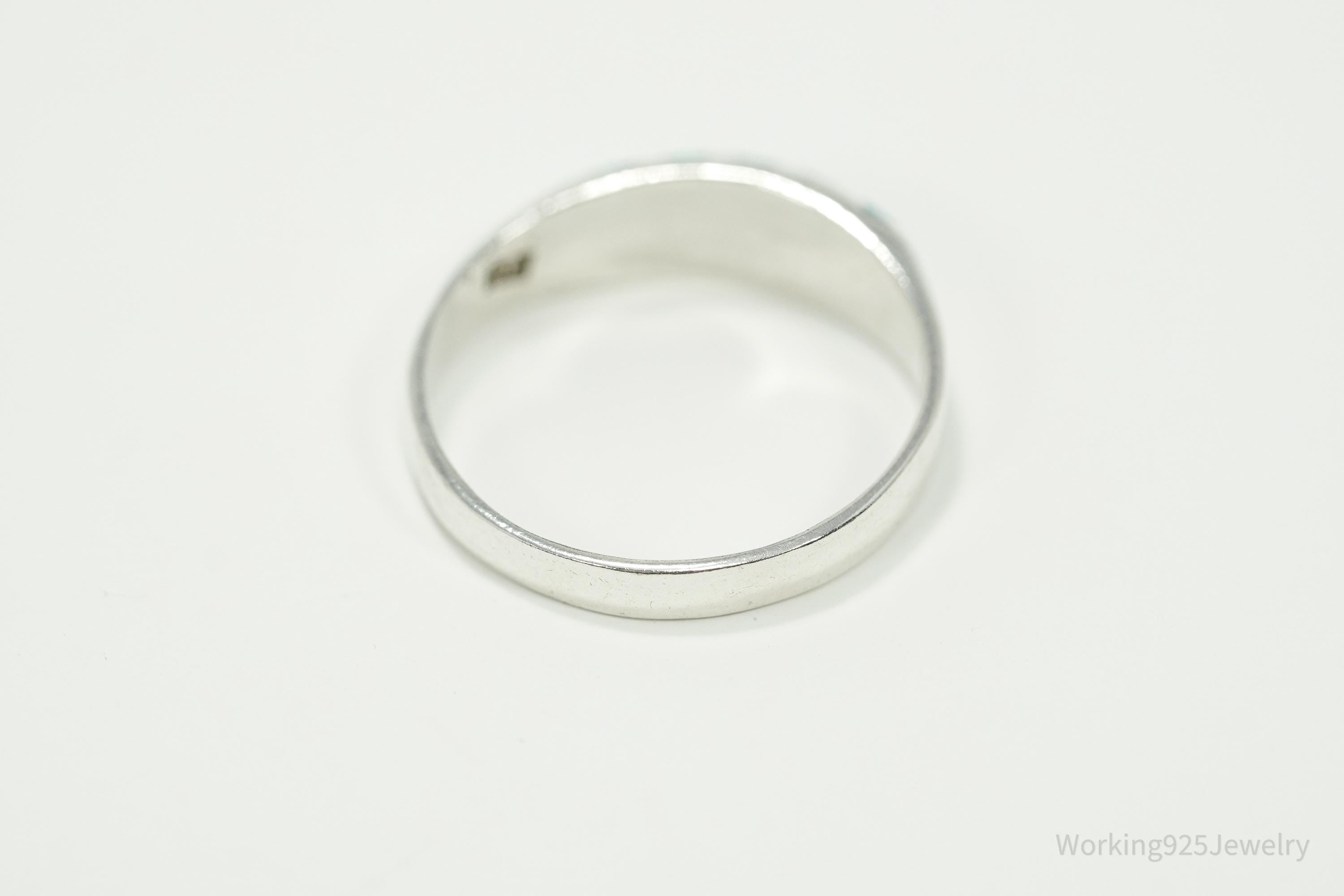 Vintage Blue Opal Inlay 950 Silver Ring - Size 6.5