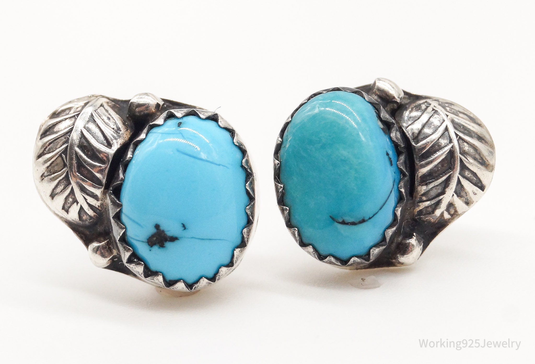 Vintage Native American Blue Turquoise Unsigned Silver Earrings