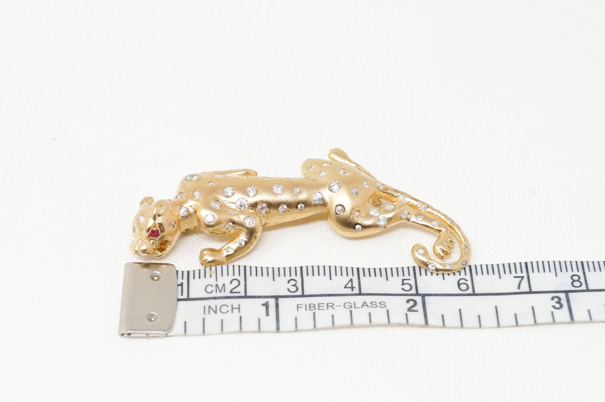 Vintage Gold Vermeil Garnet CZ Cheetah Sterling Silver Brooch Pin