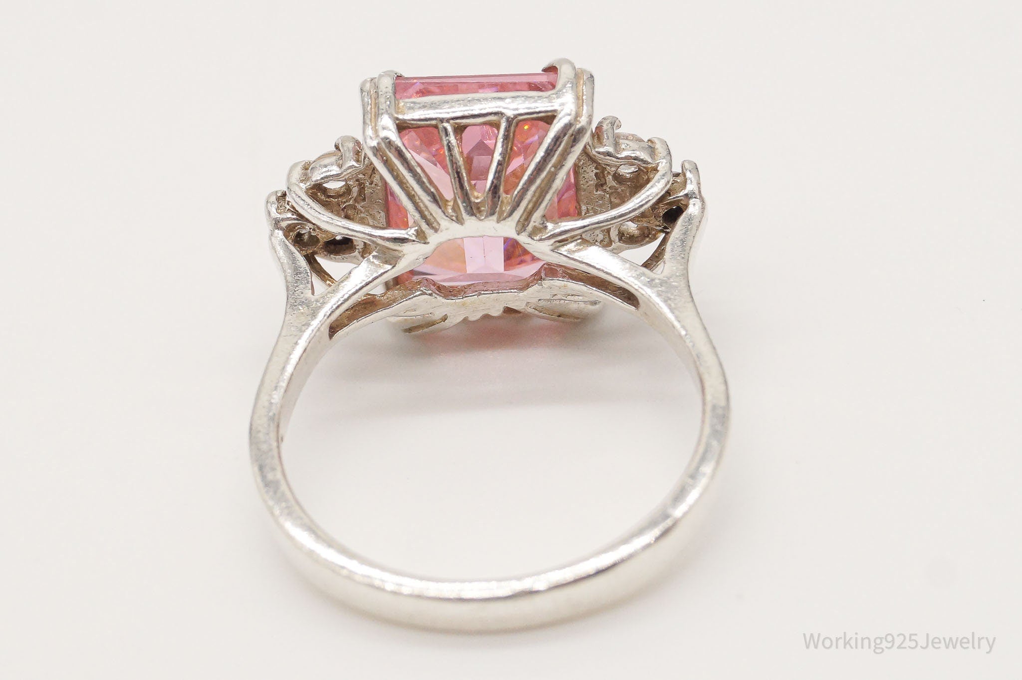 Vintage Pink & White Cubic Zirconia Sterling Silver Ring Size 7.75