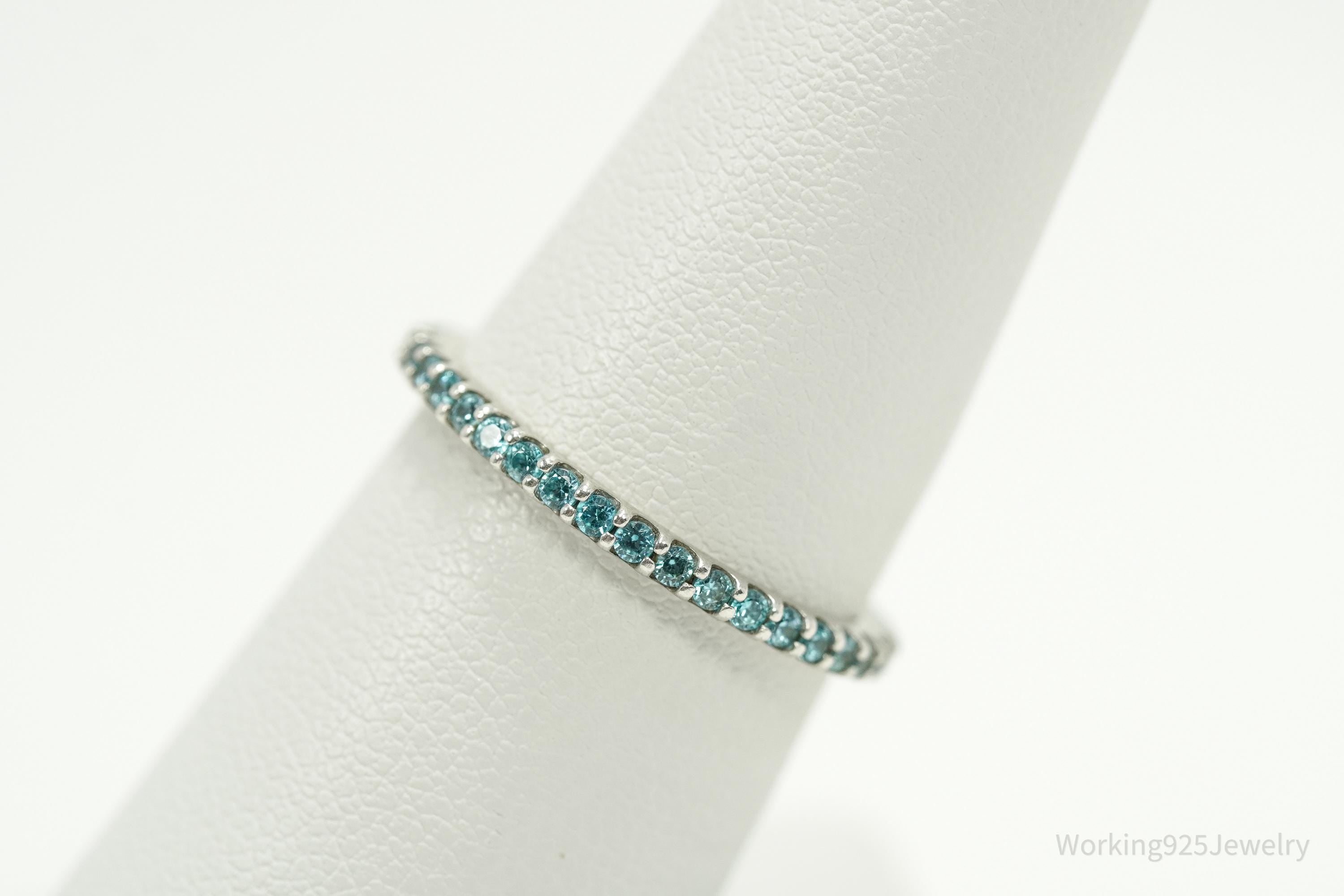 Vintage Blue Cubic Zirconia Sterling Silver Ring - Size 7