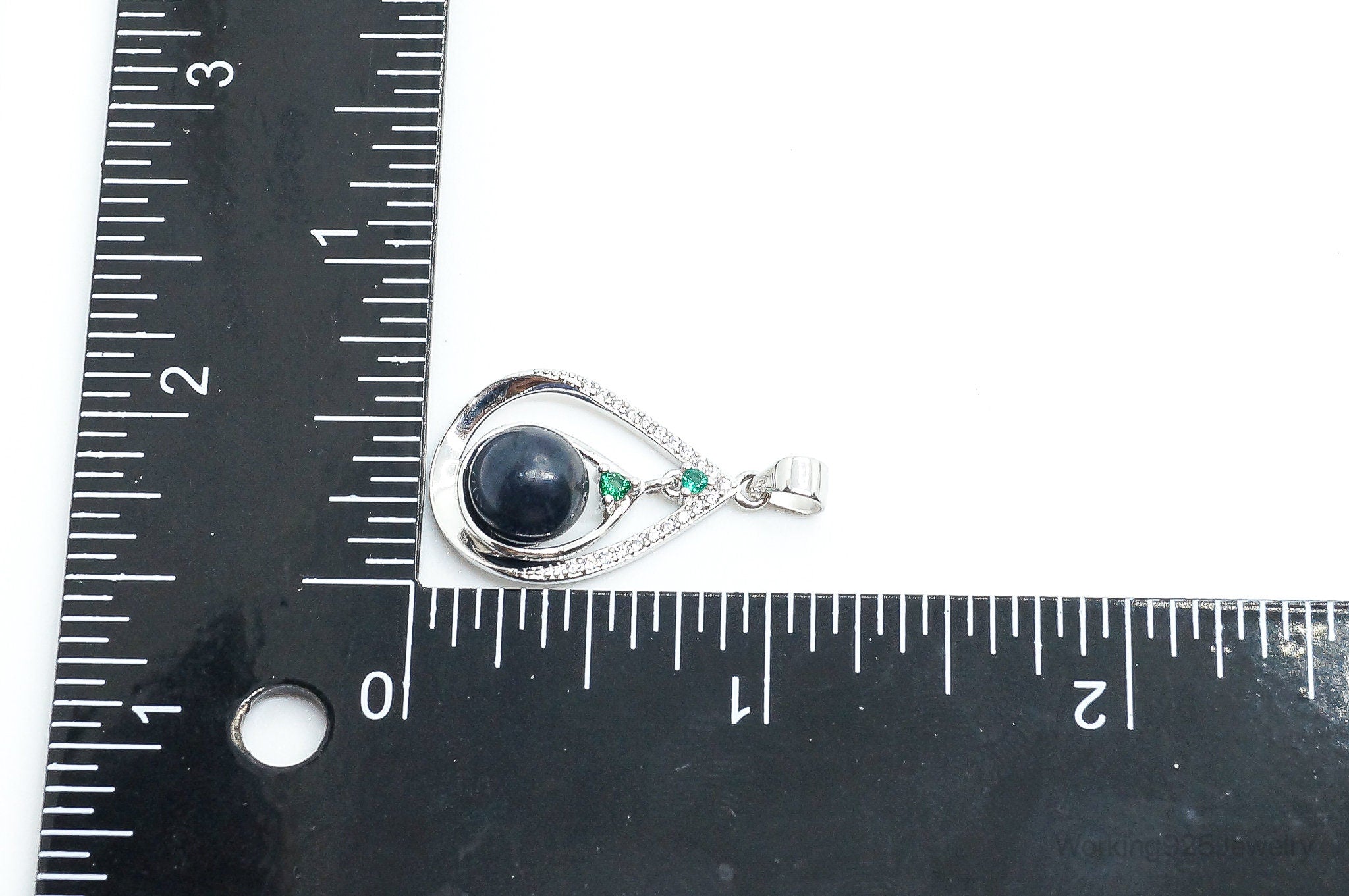 Vintage Tahitian Pearl Lab Emerald Cubic Zirconia Sterling Silver Pendant