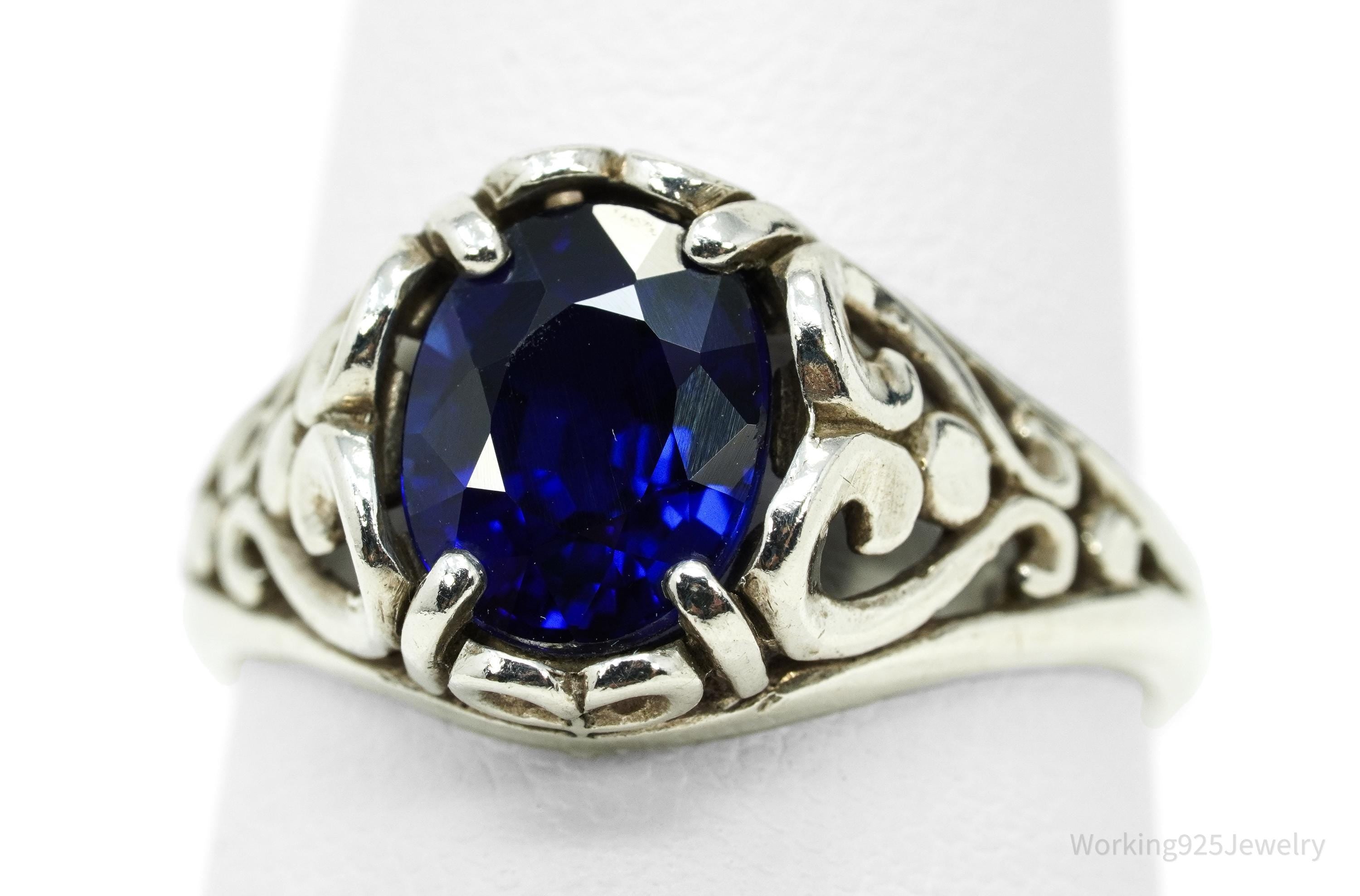 Vintage Designer Kabana Lab Blue Sapphire Sterling Silver Ring - Size 8.25