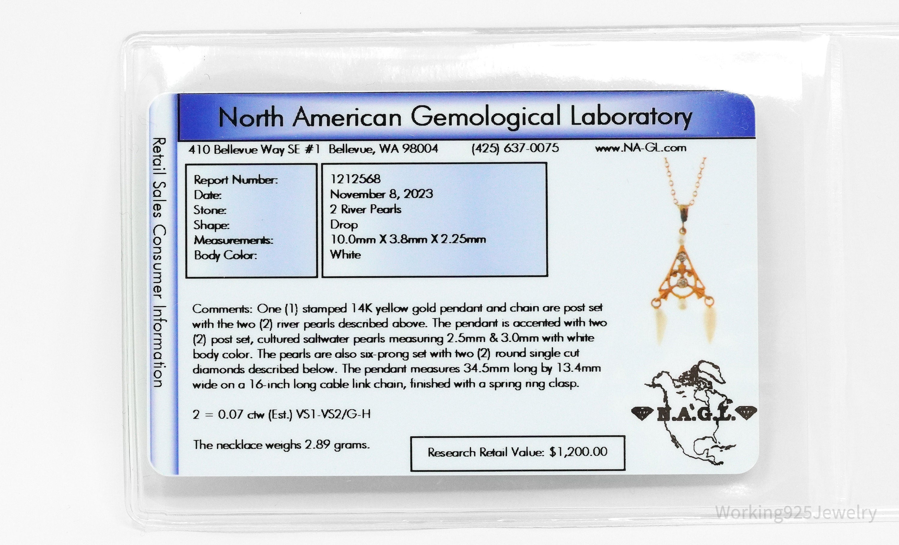 14K Yellow Gold, Pearl & Diamond Pendant Necklace