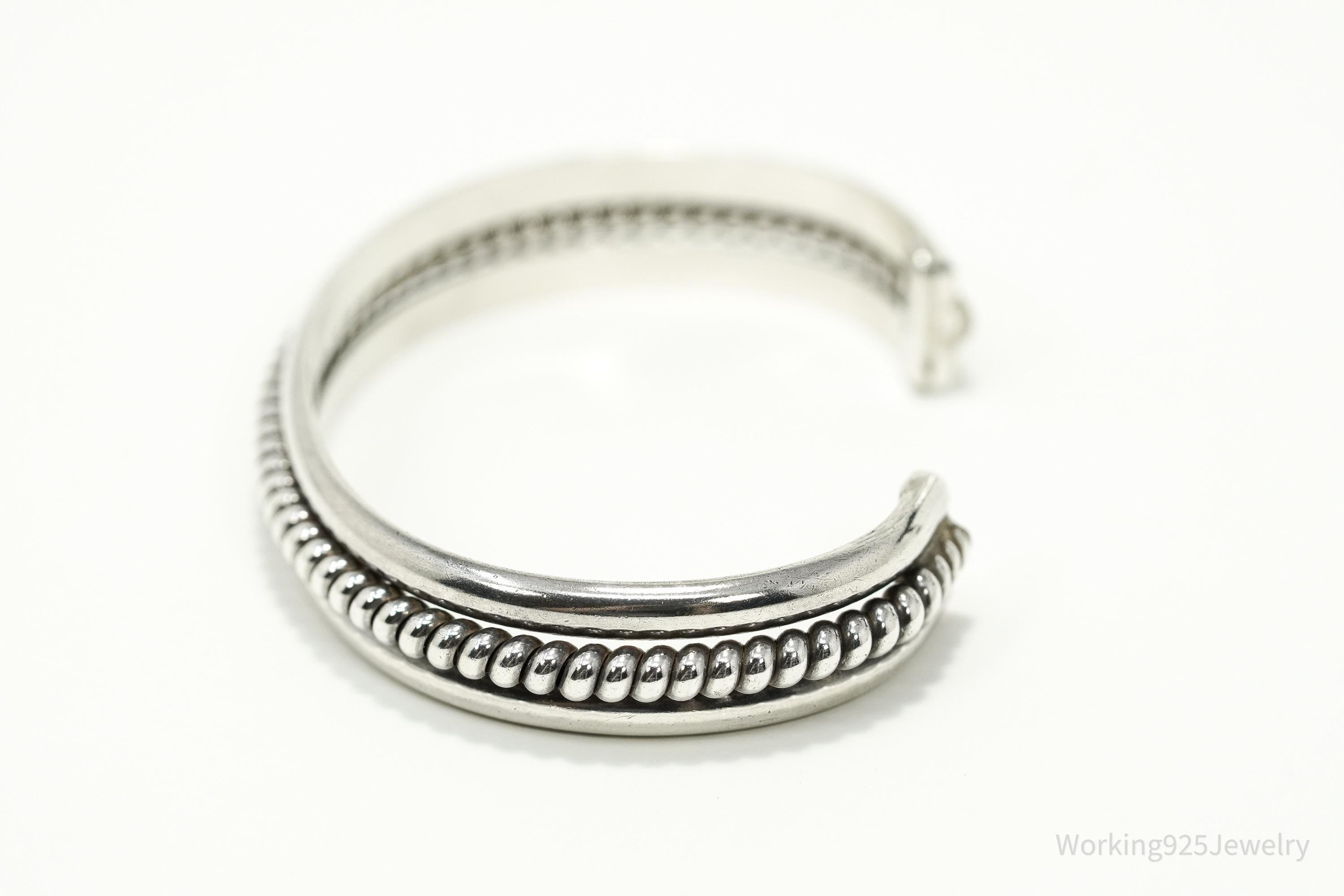 Vintage Native American Tahe Sterling Silver Rope Cable Cuff Bracelet - 6 1/8"