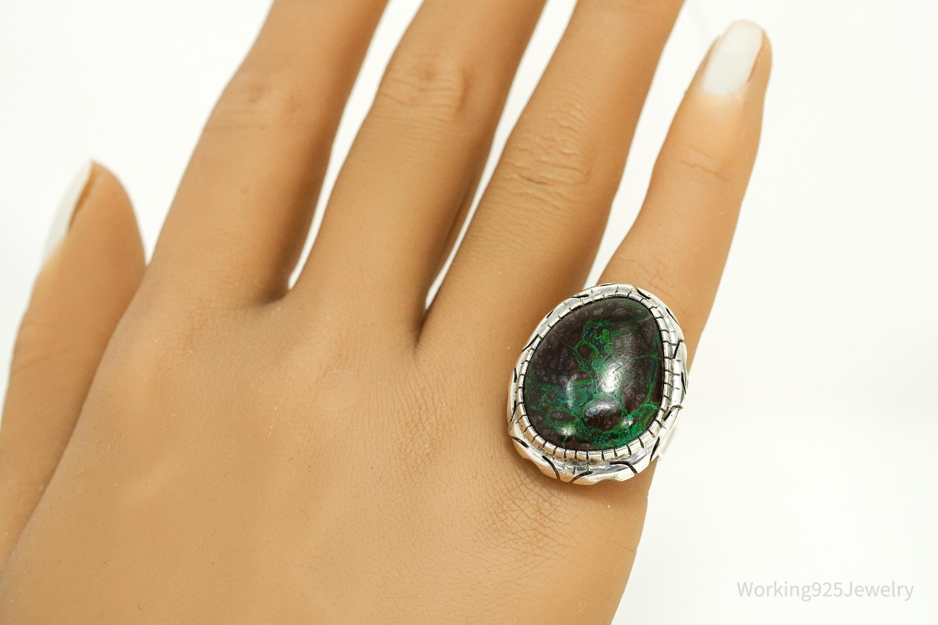 Vintage Large Jasper Sterling Silver Ring - Size 6.5