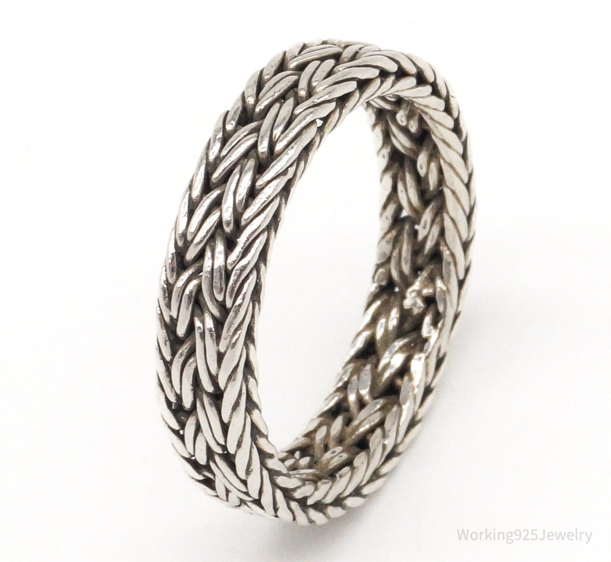 Vintage Weave Braid Rope Silver Band Ring - Size 8