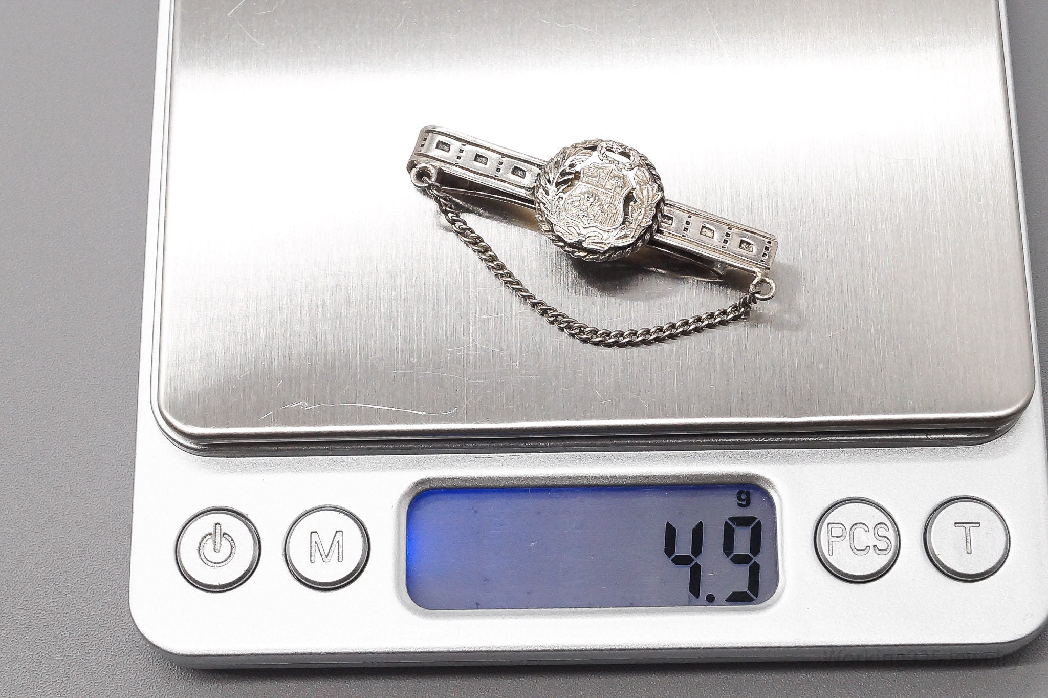 Vintage Peru National Coat Of Arms Sterling Silver Tie Bar