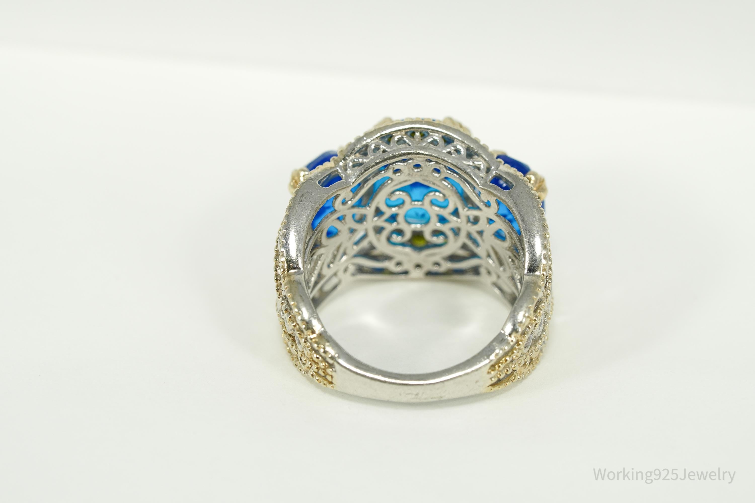 Vintage Chuck Clemency Blue Topaz & Peridot Gold Vermeil Sterling Silver Ring - Size 9.25