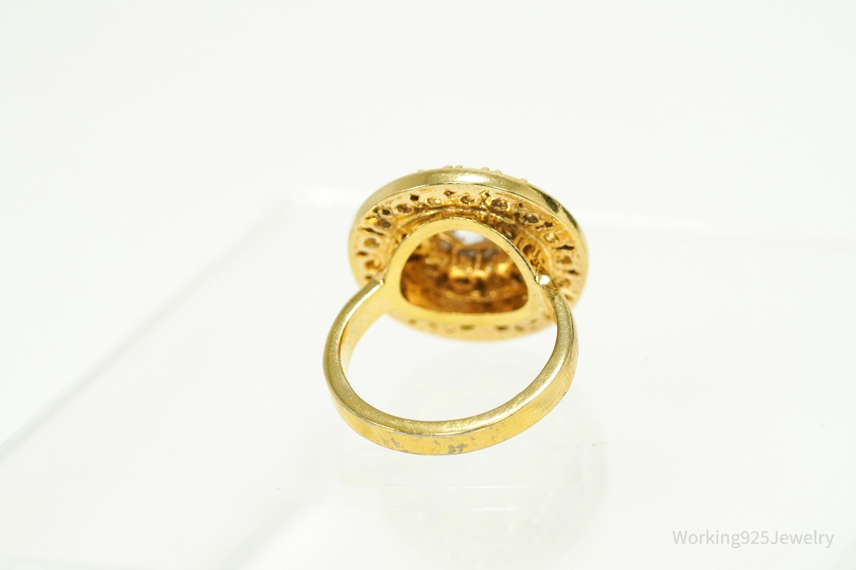 Vintage Farrah Fawcett Gold Vermeil Cubic Zirconia Sterling Silver Ring - Size 7.5