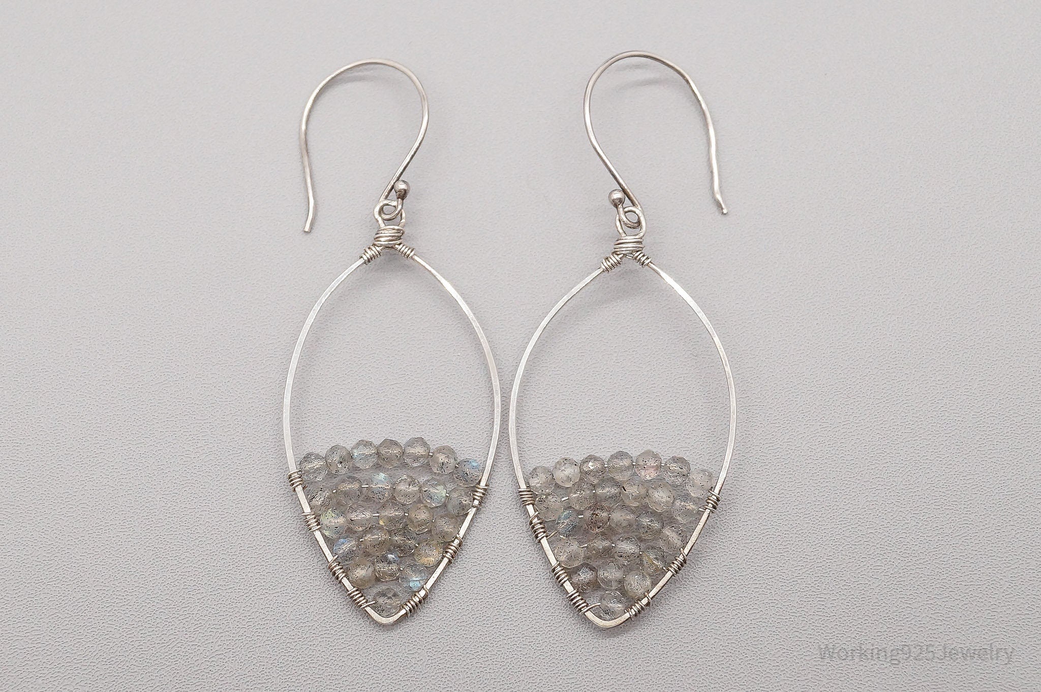 Vintage Labradorite Beaded Silver Earrings