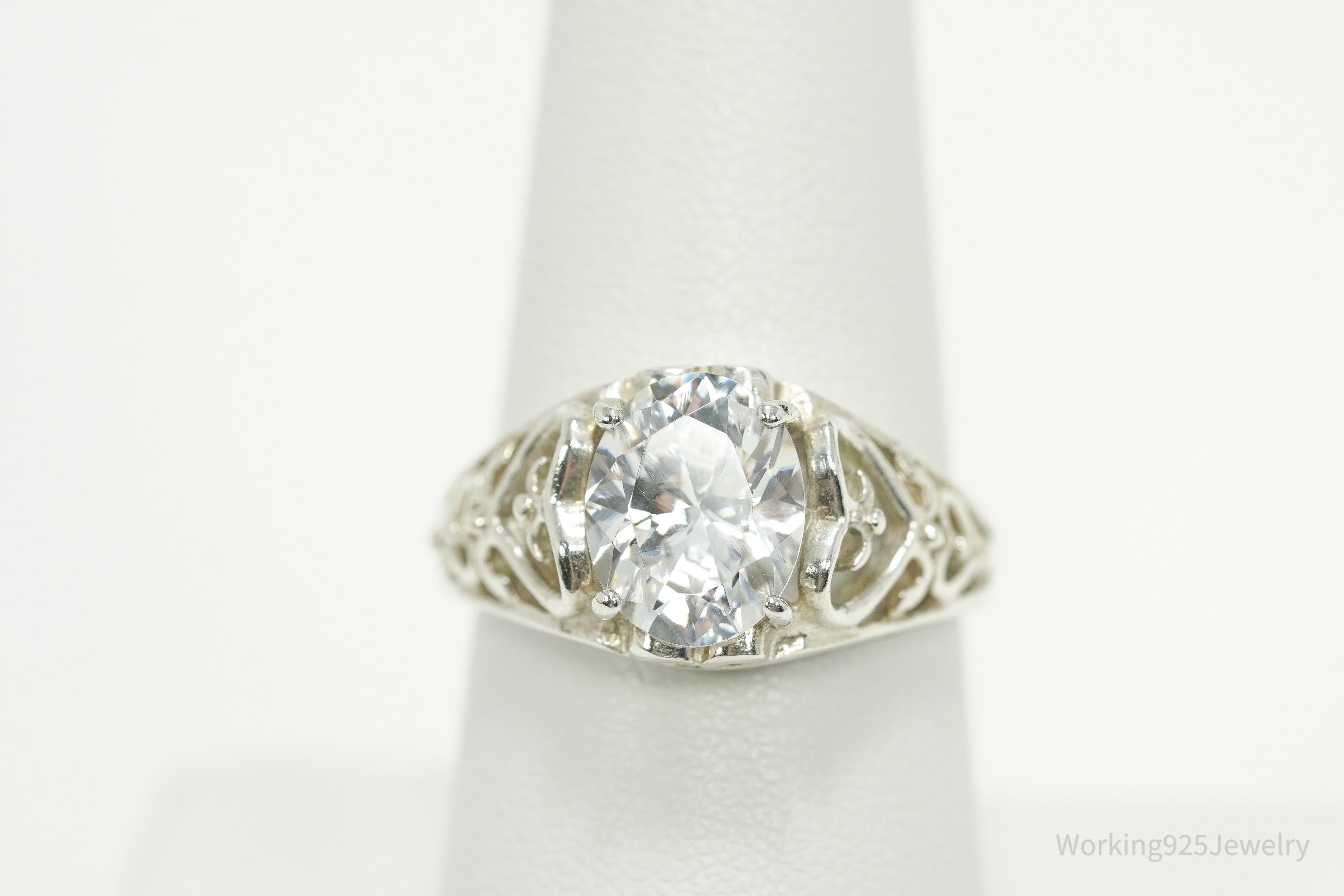 Vintage Cubic Zirconia Sterling Silver Ring - Size 7.75