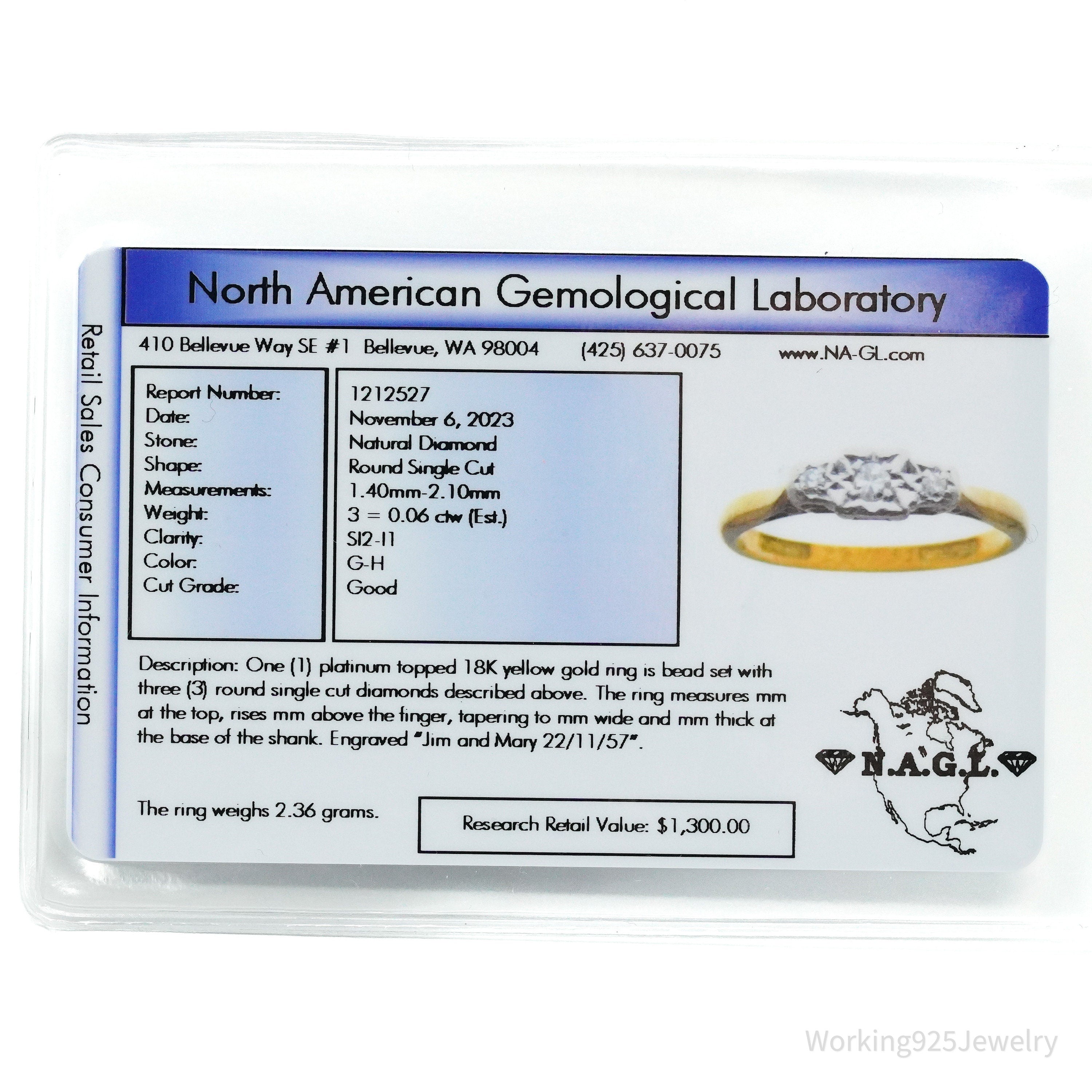 Platinum Topped 18K Yellow Gold & Single Cut Diamond Ring - Size 6