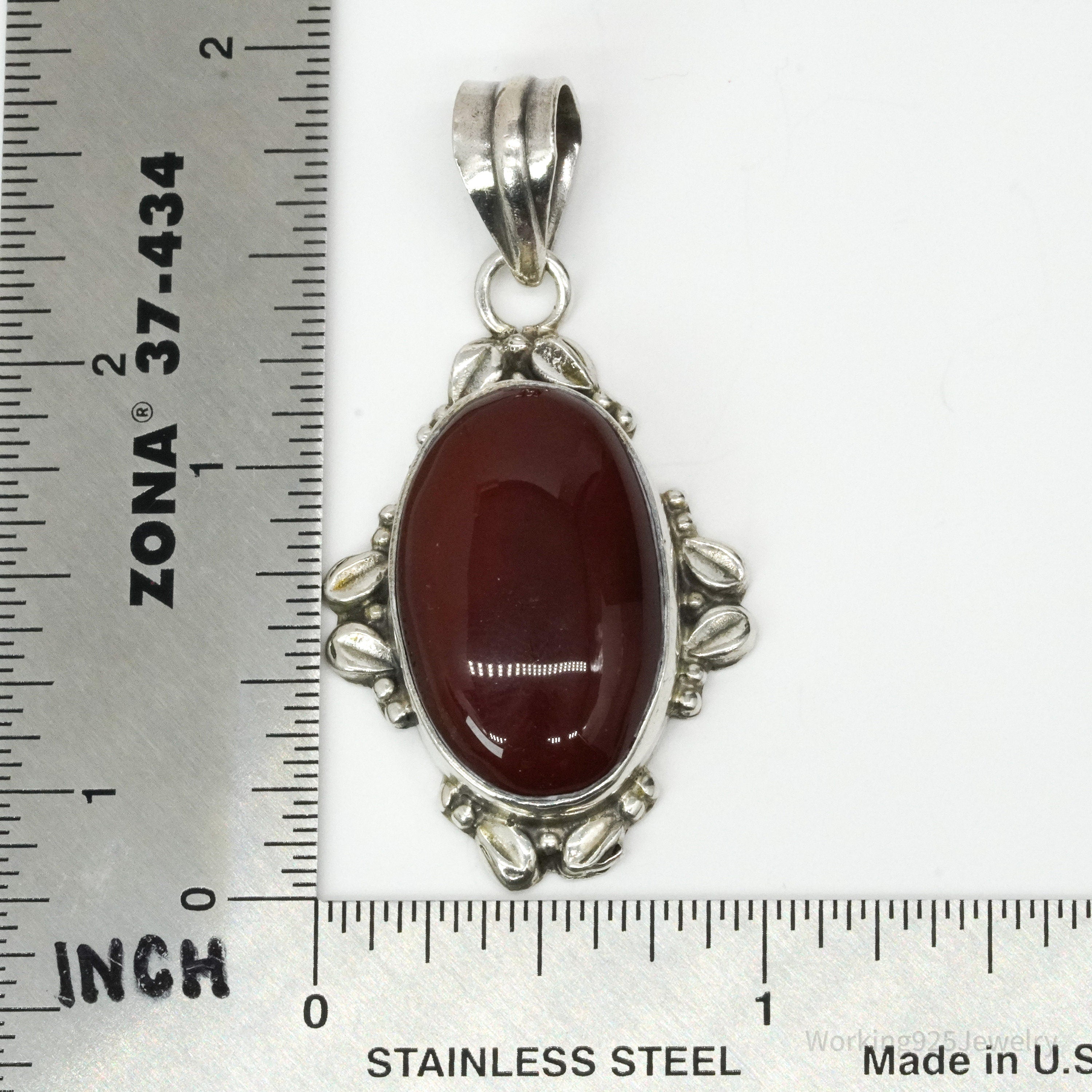 Vintage Large Carnelian Sterling Silver Necklace Pendant