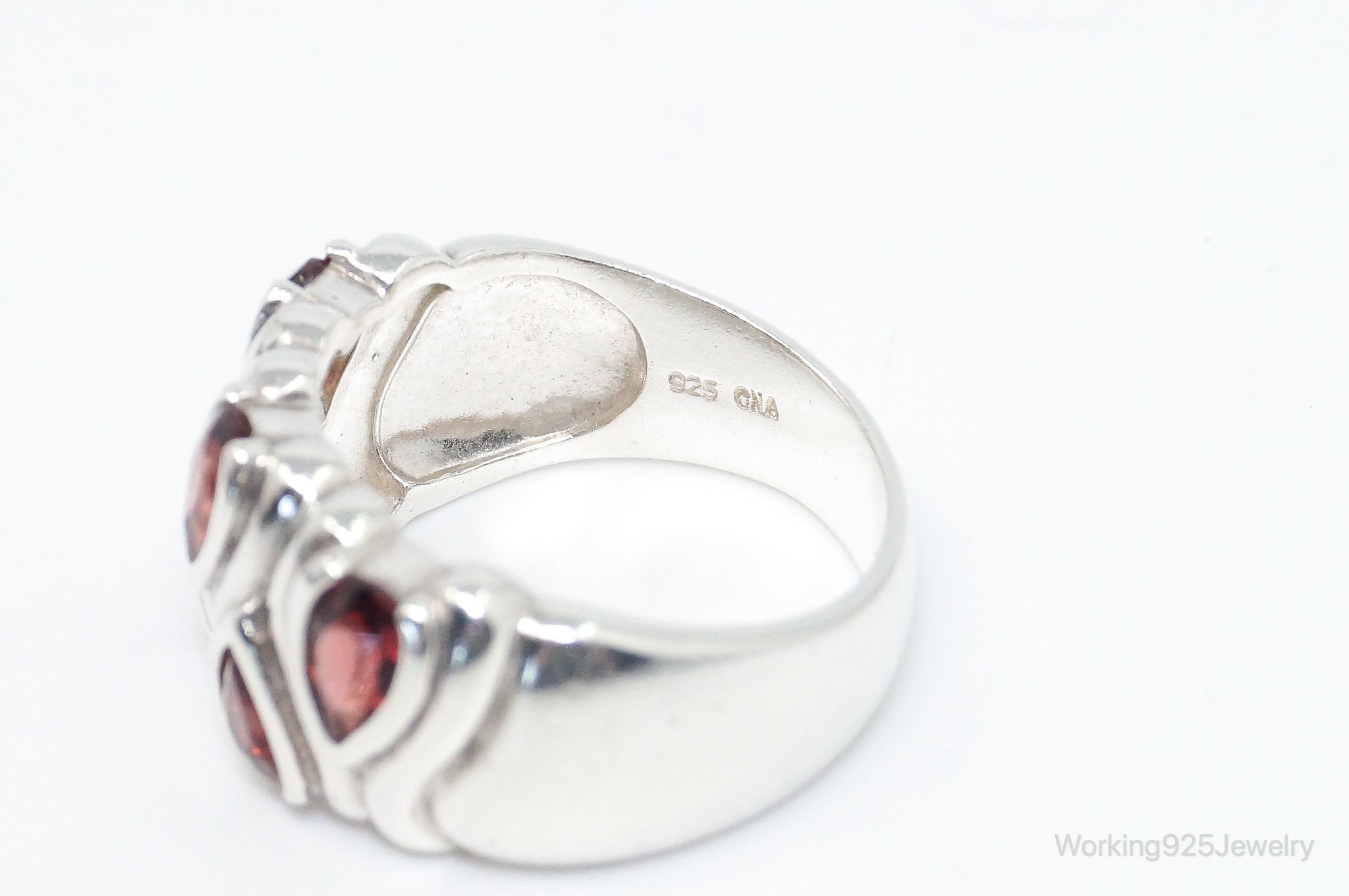 Vintage Designer CNA Garnet Sterling Silver Ring - SZ 9.25