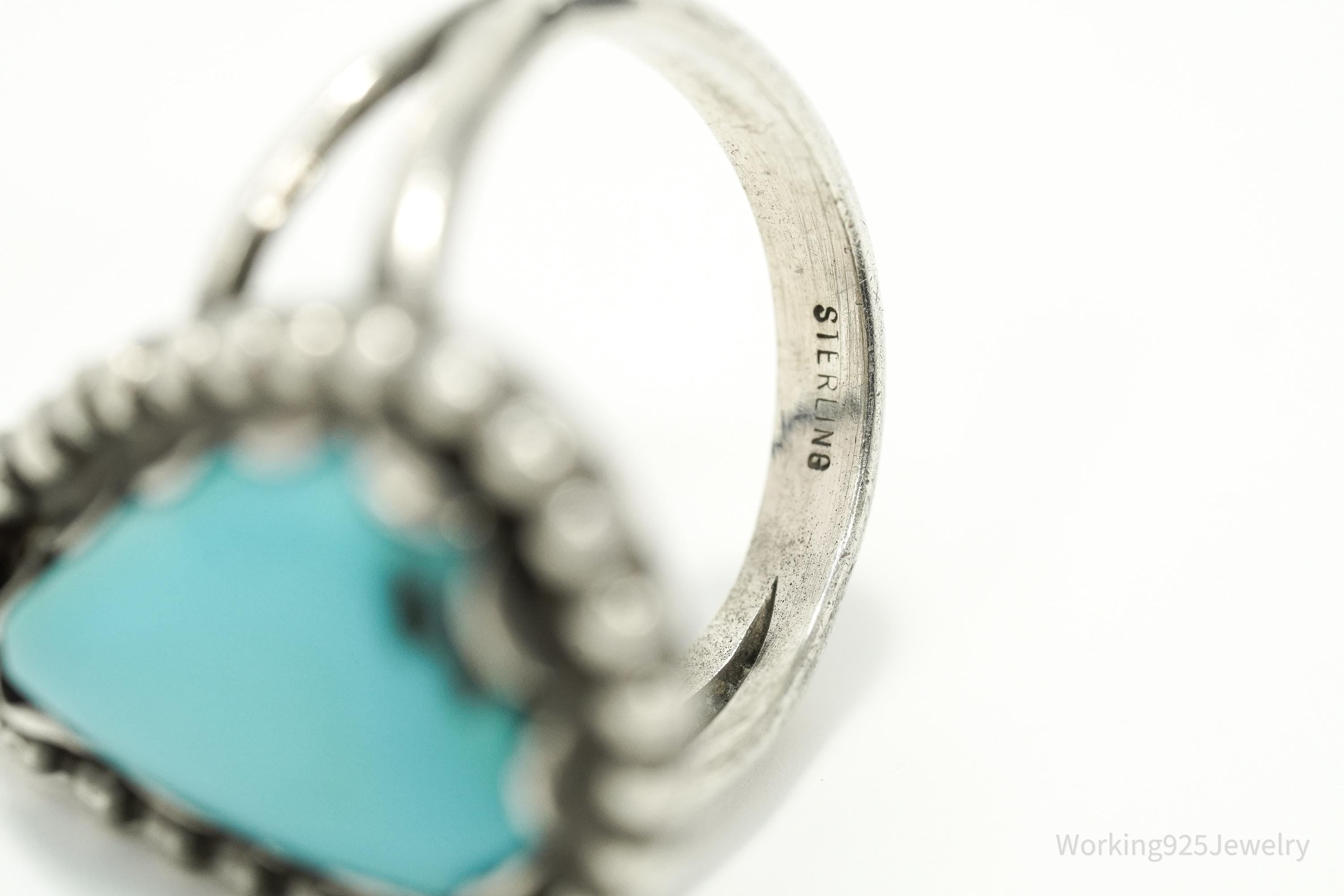 Vintage Handmade Native American Turquoise Sterling Silver Ring - Size 5.75